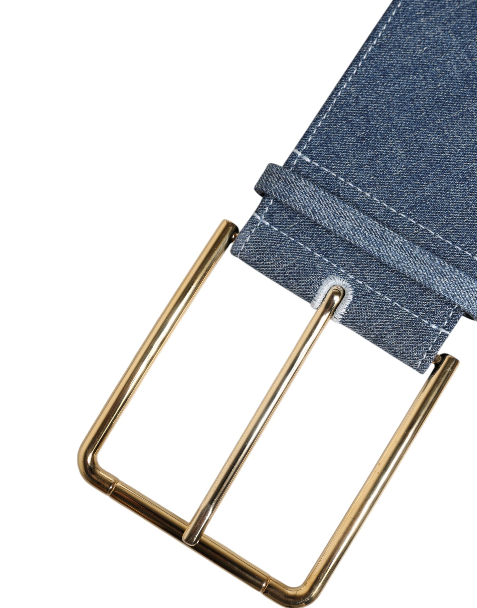 Dolce &amp; Gabbana – Zweifarbiger Gürtel aus blauem Denim mit goldener Metallschnalle
