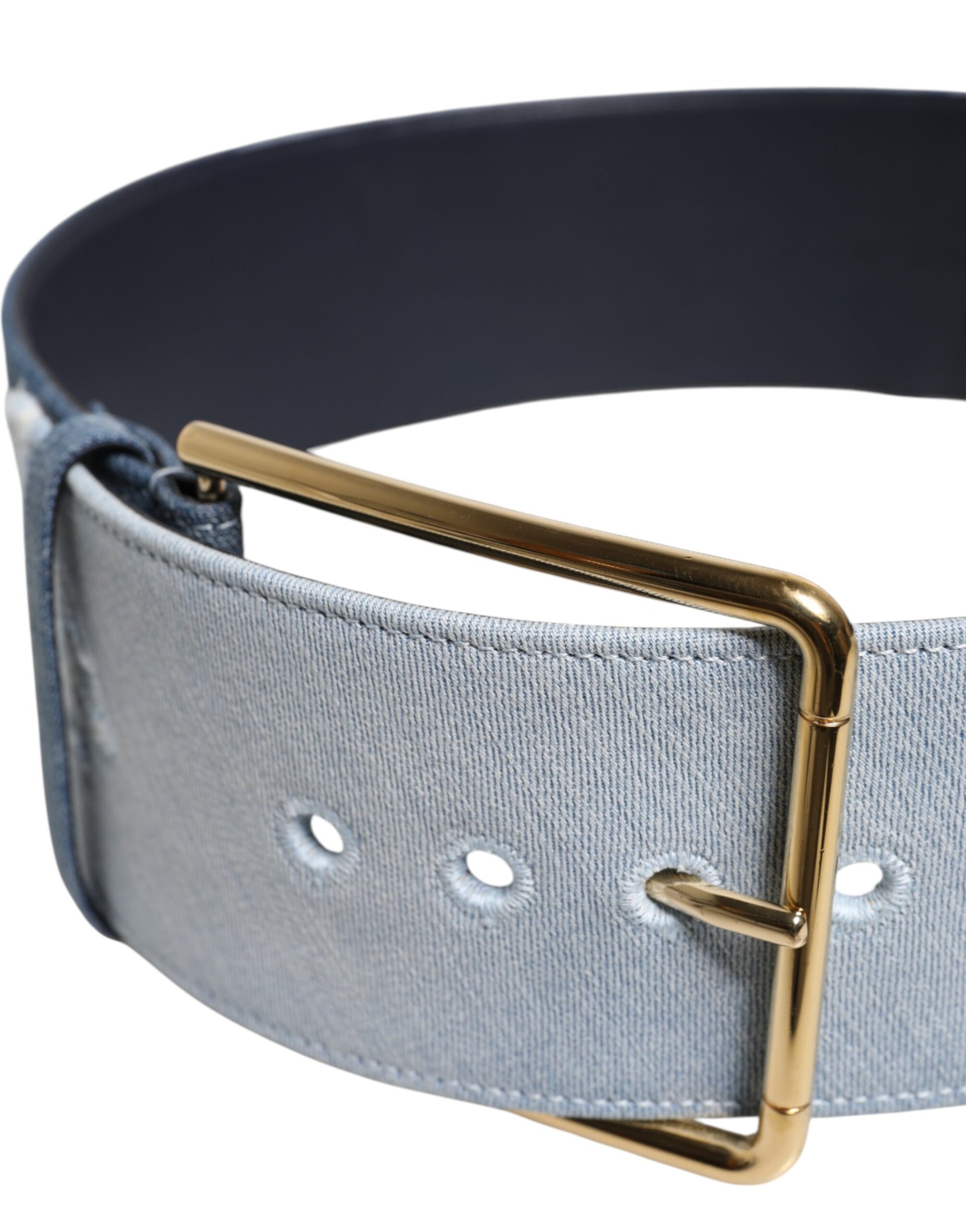 Dolce &amp; Gabbana – Zweifarbiger Gürtel aus blauem Denim mit goldener Metallschnalle