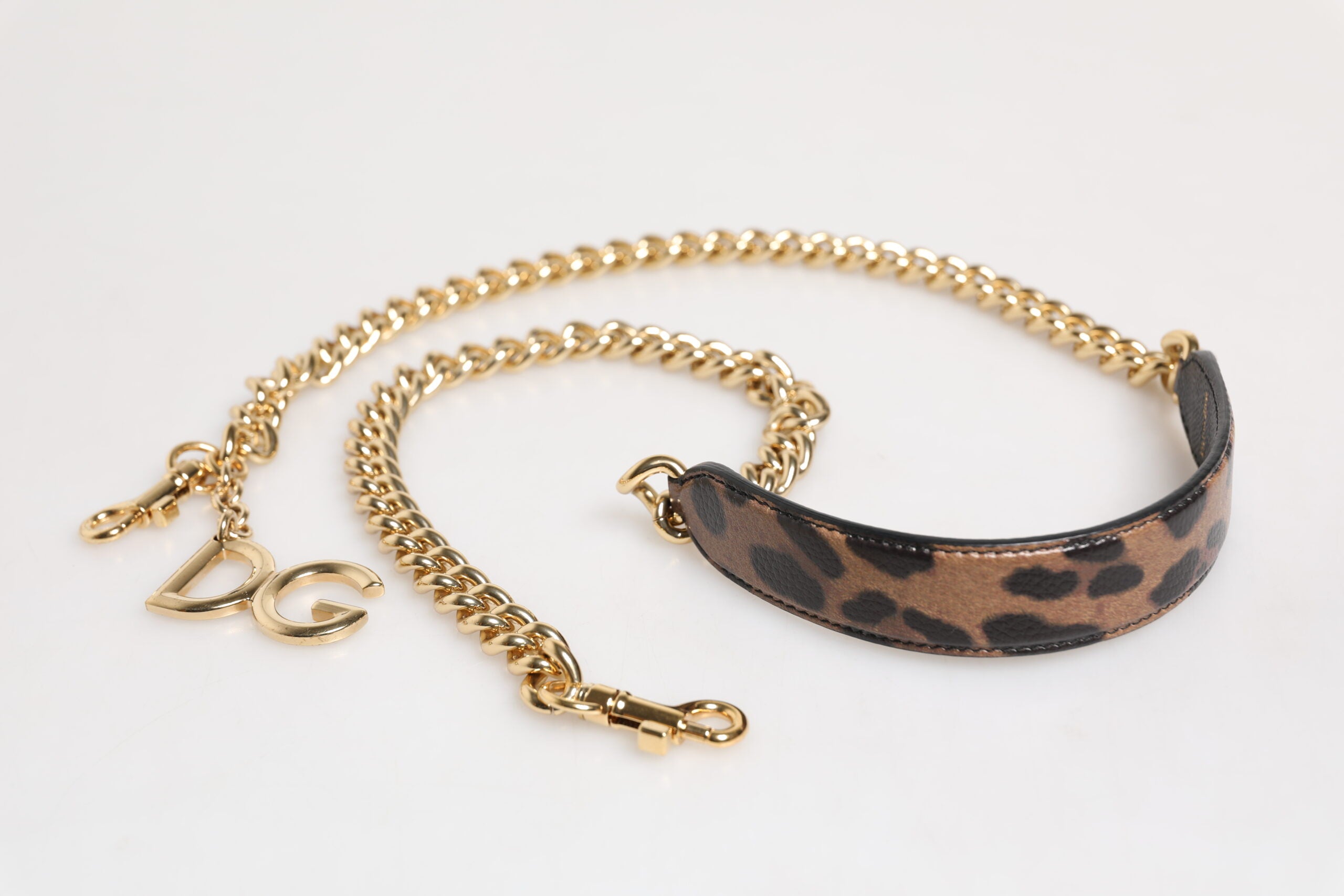 Bandoulière accessoire en laiton doré et chaîne léopard marron Dolce &amp; Gabbana