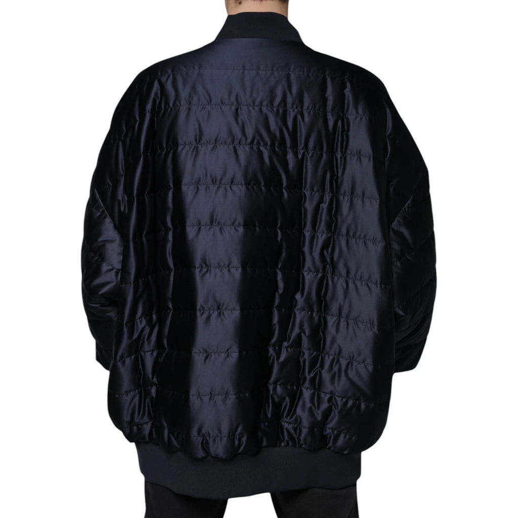 Dolce &amp; Gabbana - Blouson aviateur matelassé bleu foncé à fermeture éclair intégrale