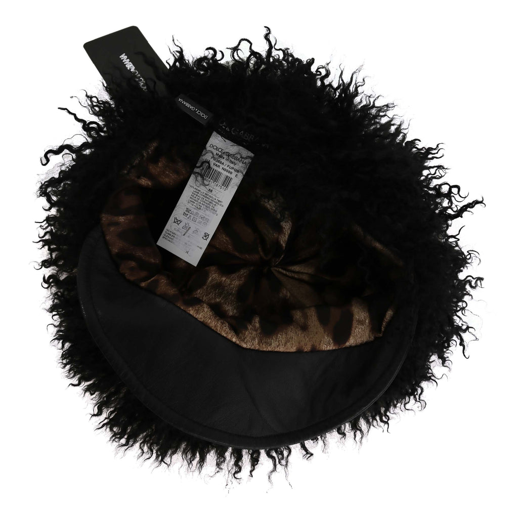 Dolce &amp; Gabbana Schicke schwarze Gatsby-Mütze aus tibetanischem Lammfell