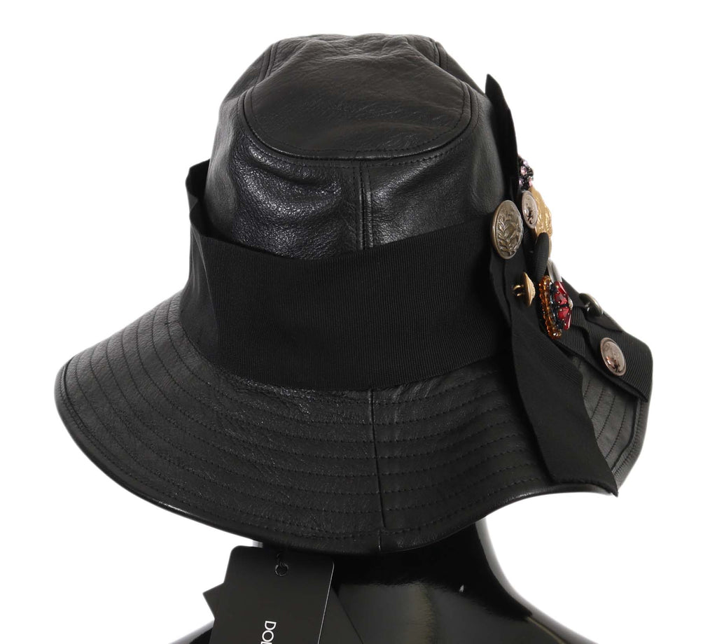 Dolce &amp; Gabbana Elegante Glockenmütze aus schwarzem Leder