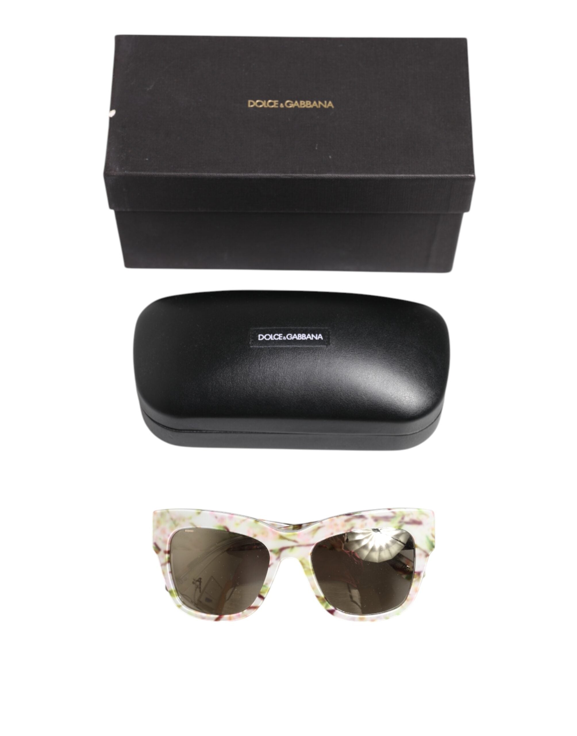 Lunettes de soleil rectangulaires Dolce &amp; Gabbana blanches DG4231F en acétate à motif floral