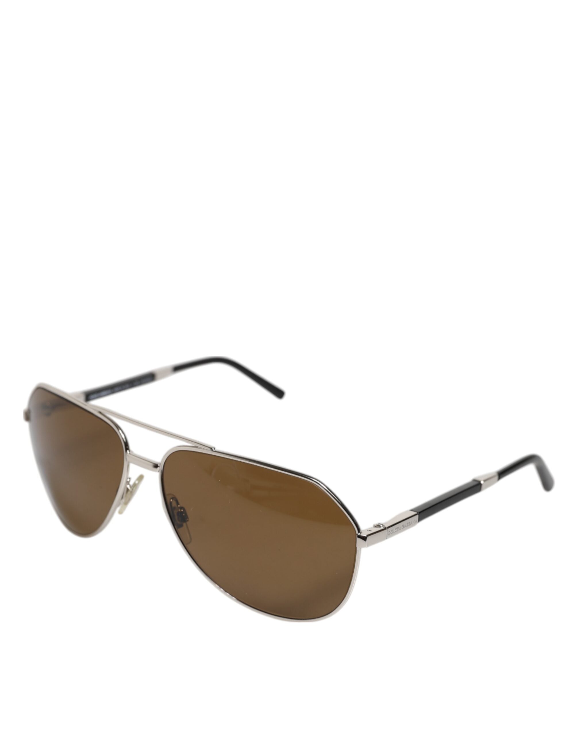 Lunettes de soleil pilote classiques en acier argenté Dolce &amp; Gabbana DG2073 à verres marron