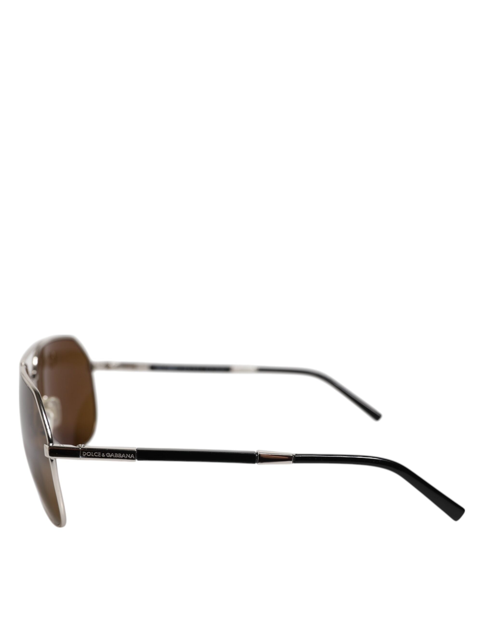 Lunettes de soleil pilote classiques en acier argenté Dolce &amp; Gabbana DG2073 à verres marron