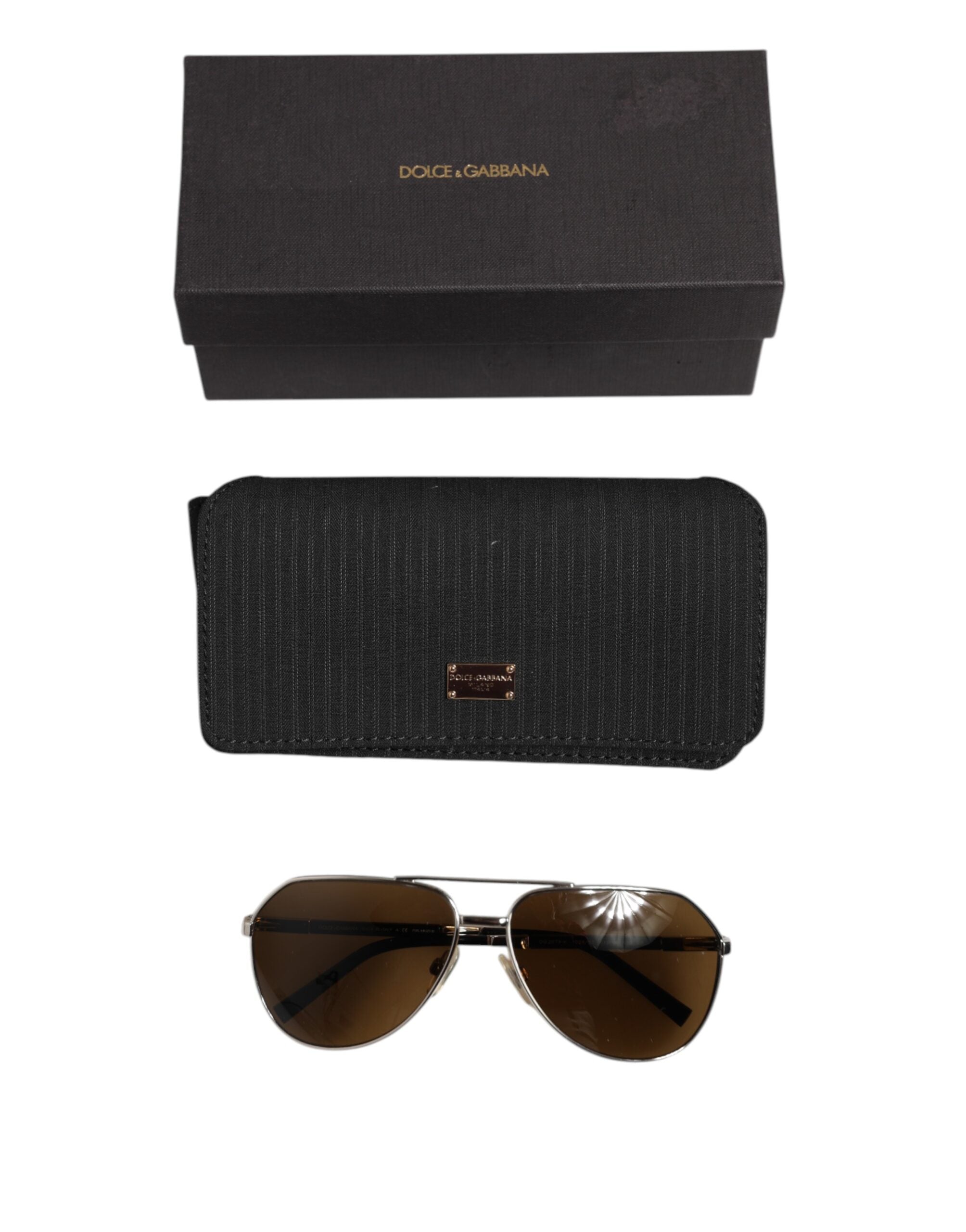 Lunettes de soleil pilote classiques en acier argenté Dolce &amp; Gabbana DG2073 à verres marron