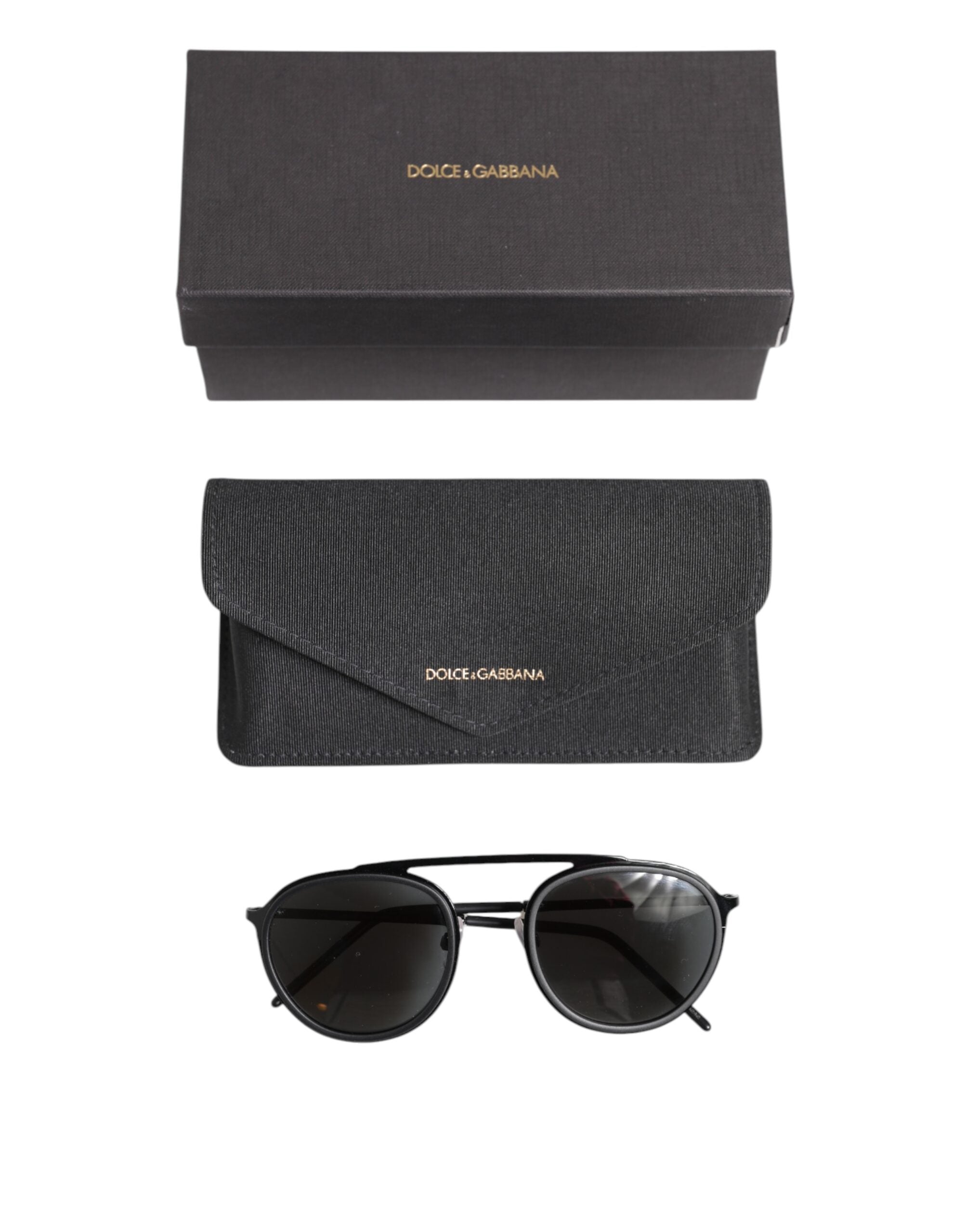 Lunettes de soleil rondes Dolce &amp; Gabbana noir mat DG2276 à monture métallique