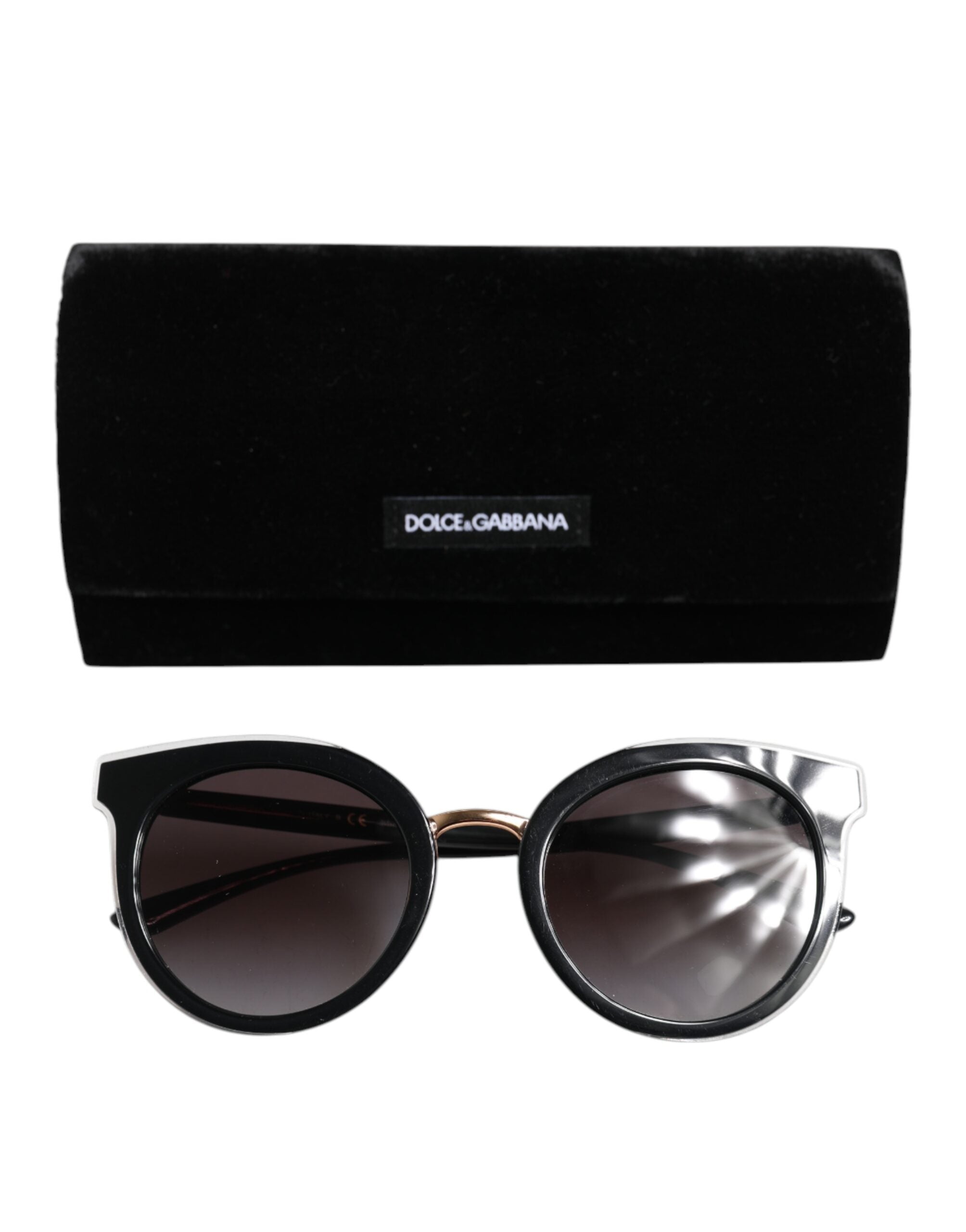 Dolce &amp; Gabbana – Runde Sonnenbrille DG4371-F mit transparentem Rand in Schwarz