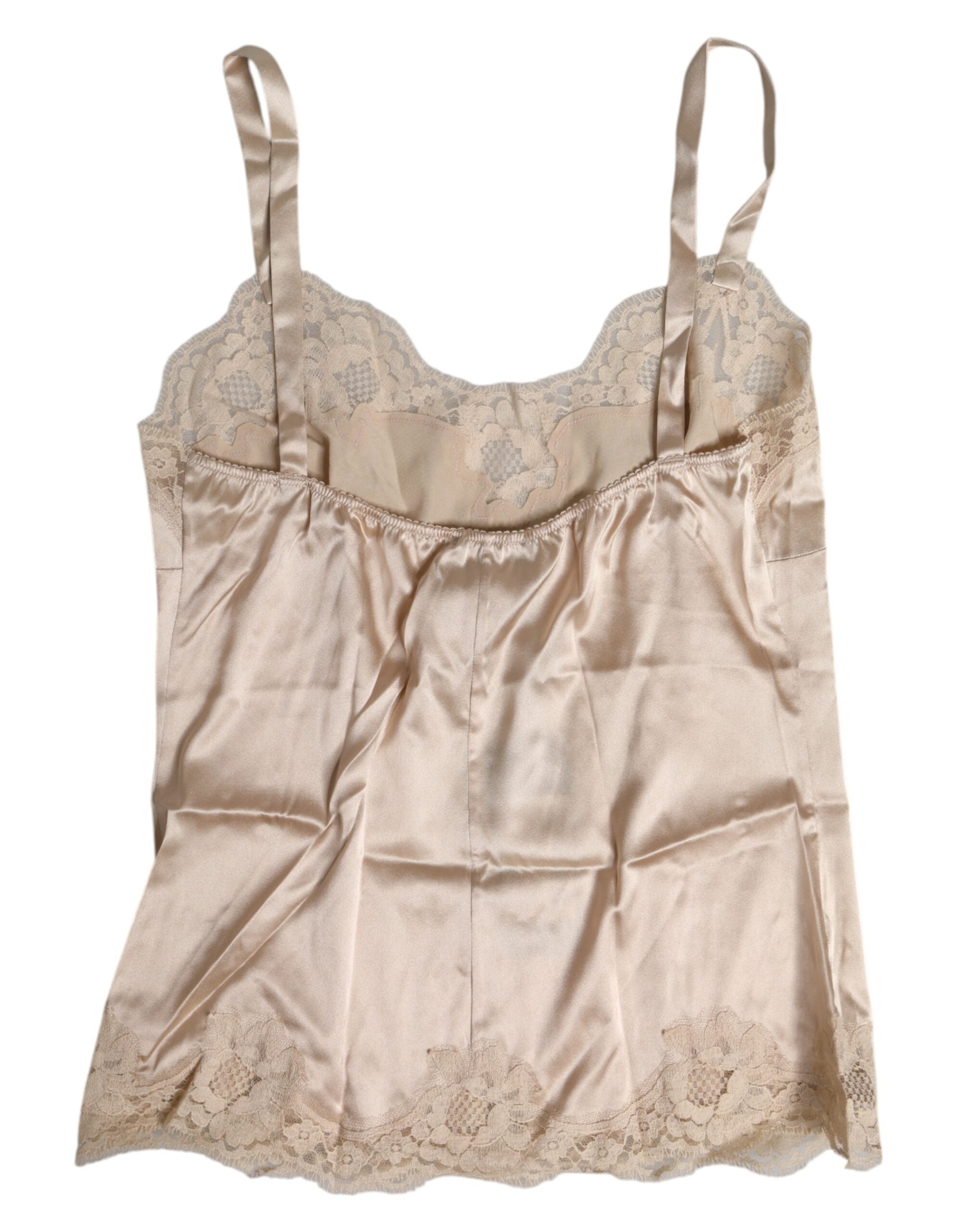 Dolce &amp; Gabbana Débardeur en satin de soie et dentelle beige Sous-vêtements de lingerie