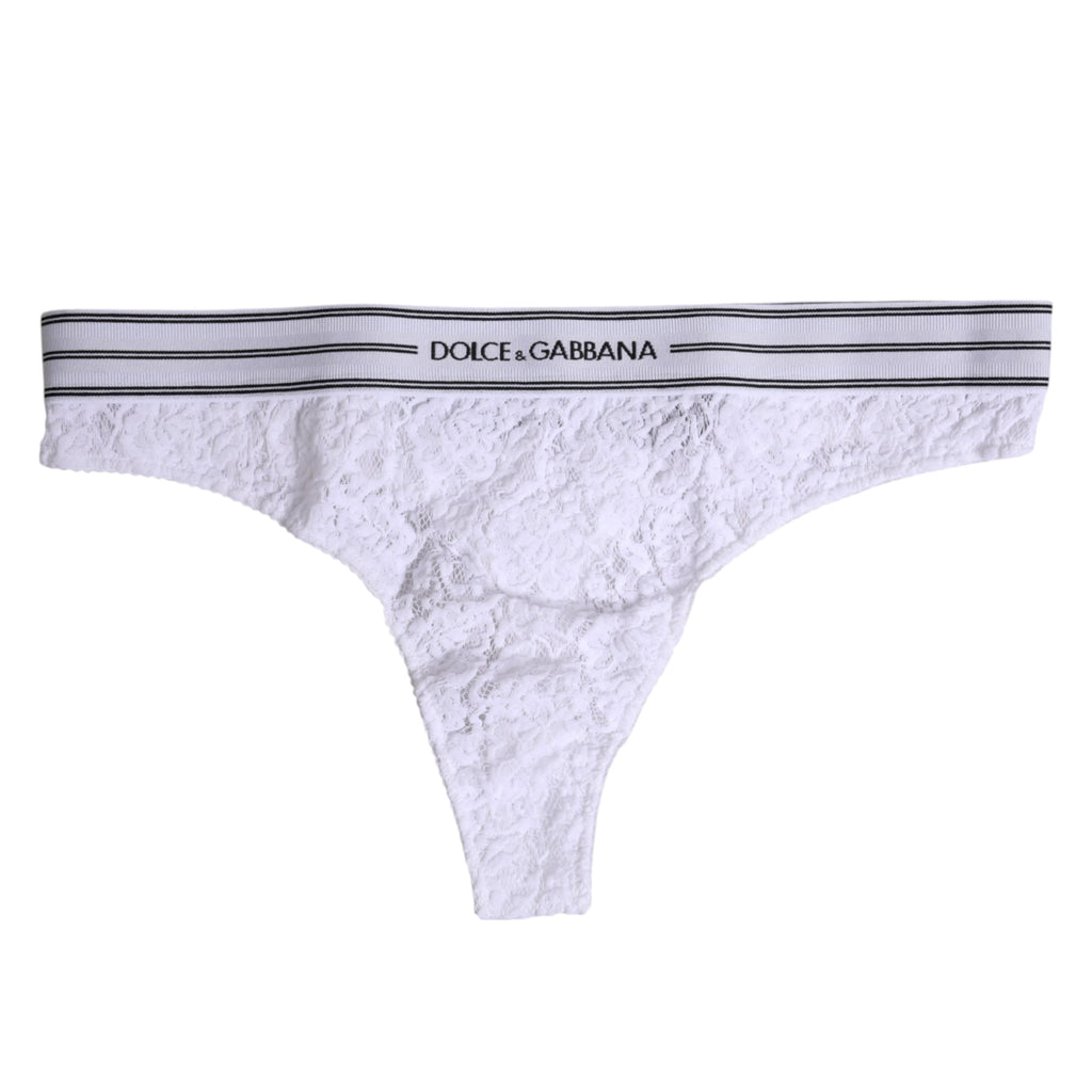 Dolce &amp; Gabbana – Weiße Unterhose aus Nylon mit floraler Spitze