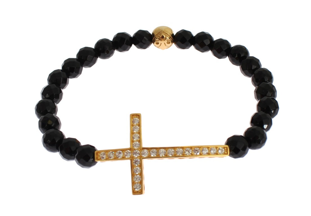 Bracelet Nialaya en argent sterling plaqué or avec croix en diamants CZ
