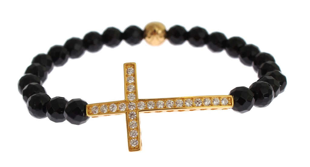 Bracelet Nialaya en argent sterling plaqué or avec croix en diamants CZ
