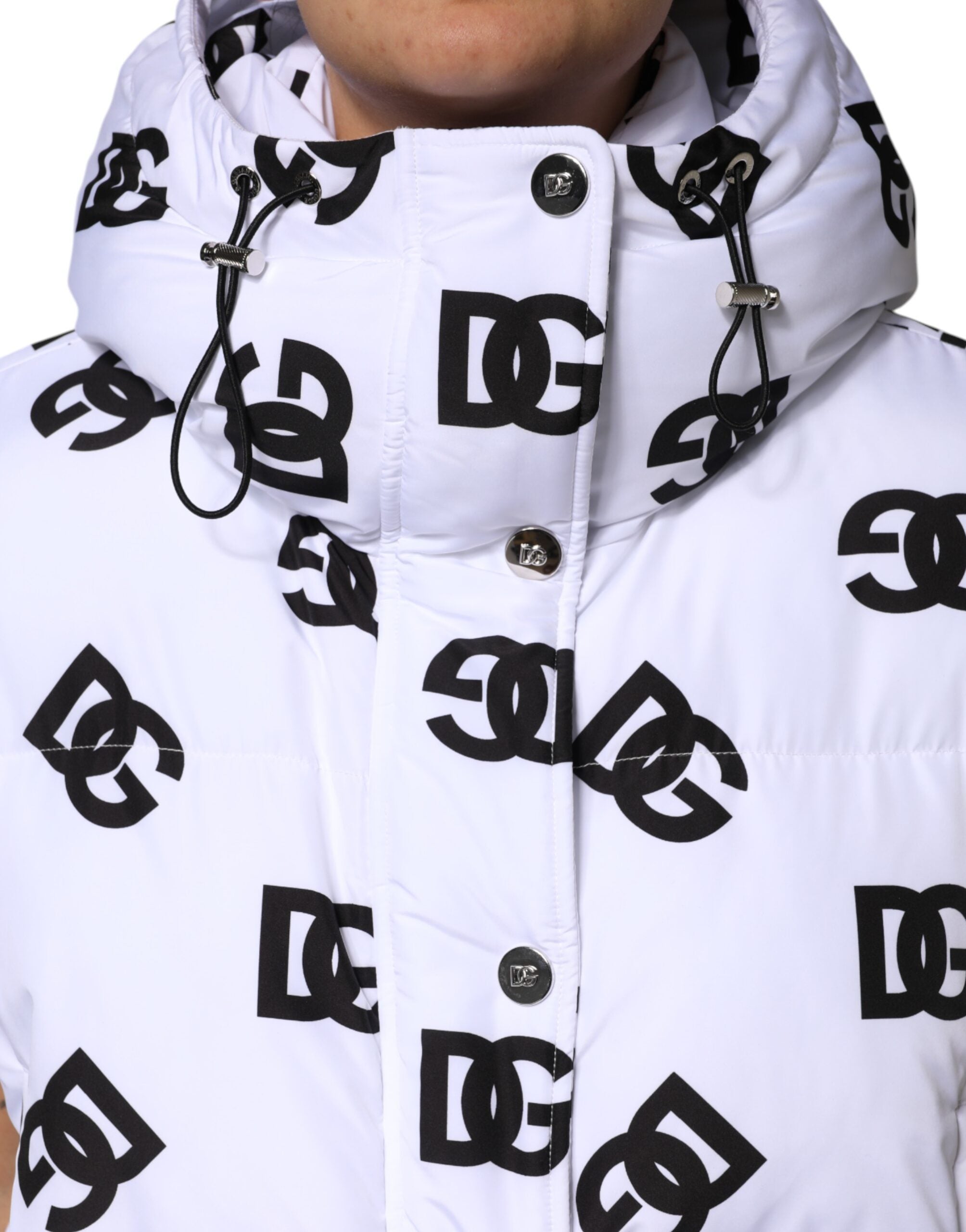 Dolce &amp; Gabbana Weiß-Schwarze DG Mania-Steppjacke aus Polyester