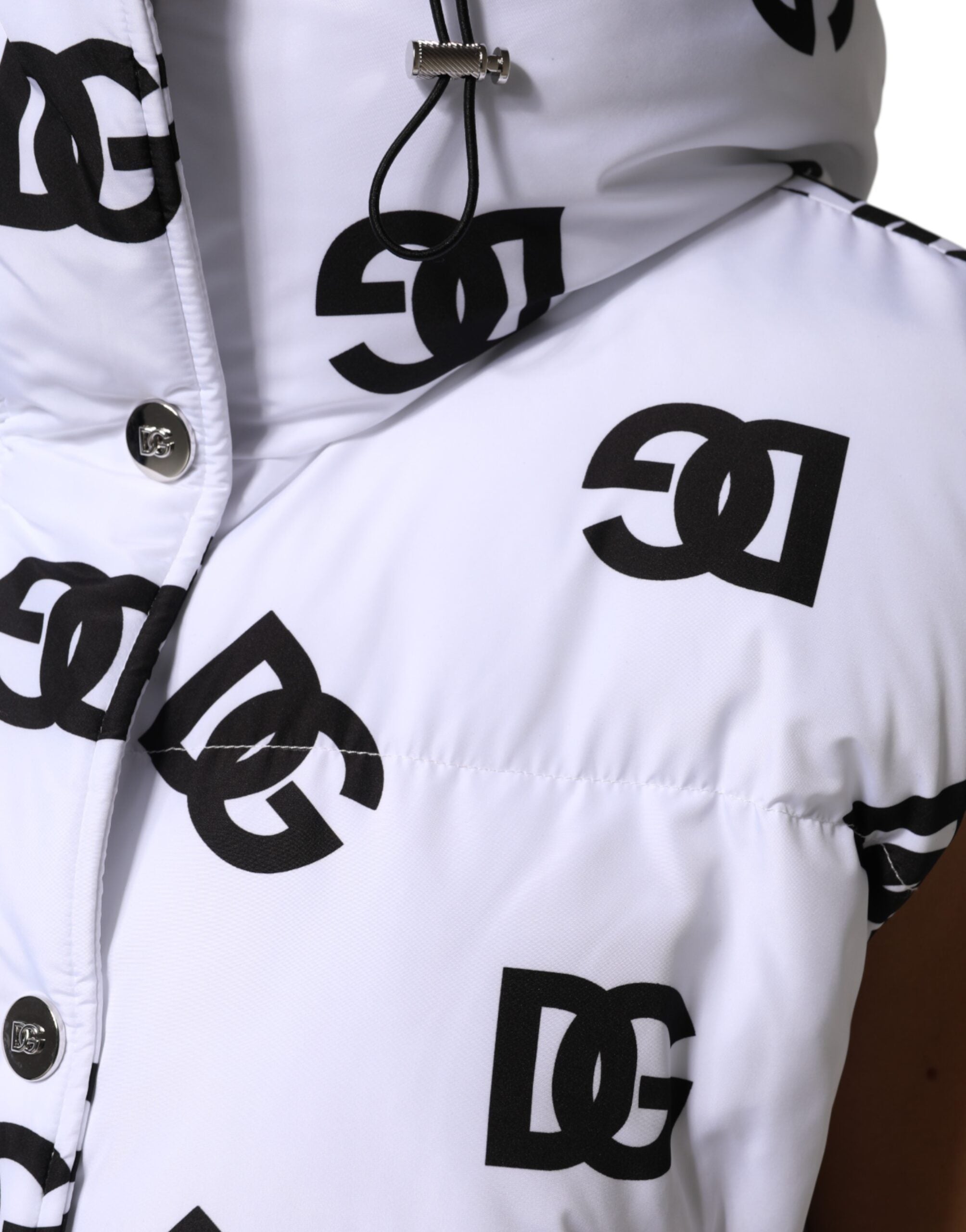 Dolce &amp; Gabbana Weiß-Schwarze DG Mania-Steppjacke aus Polyester