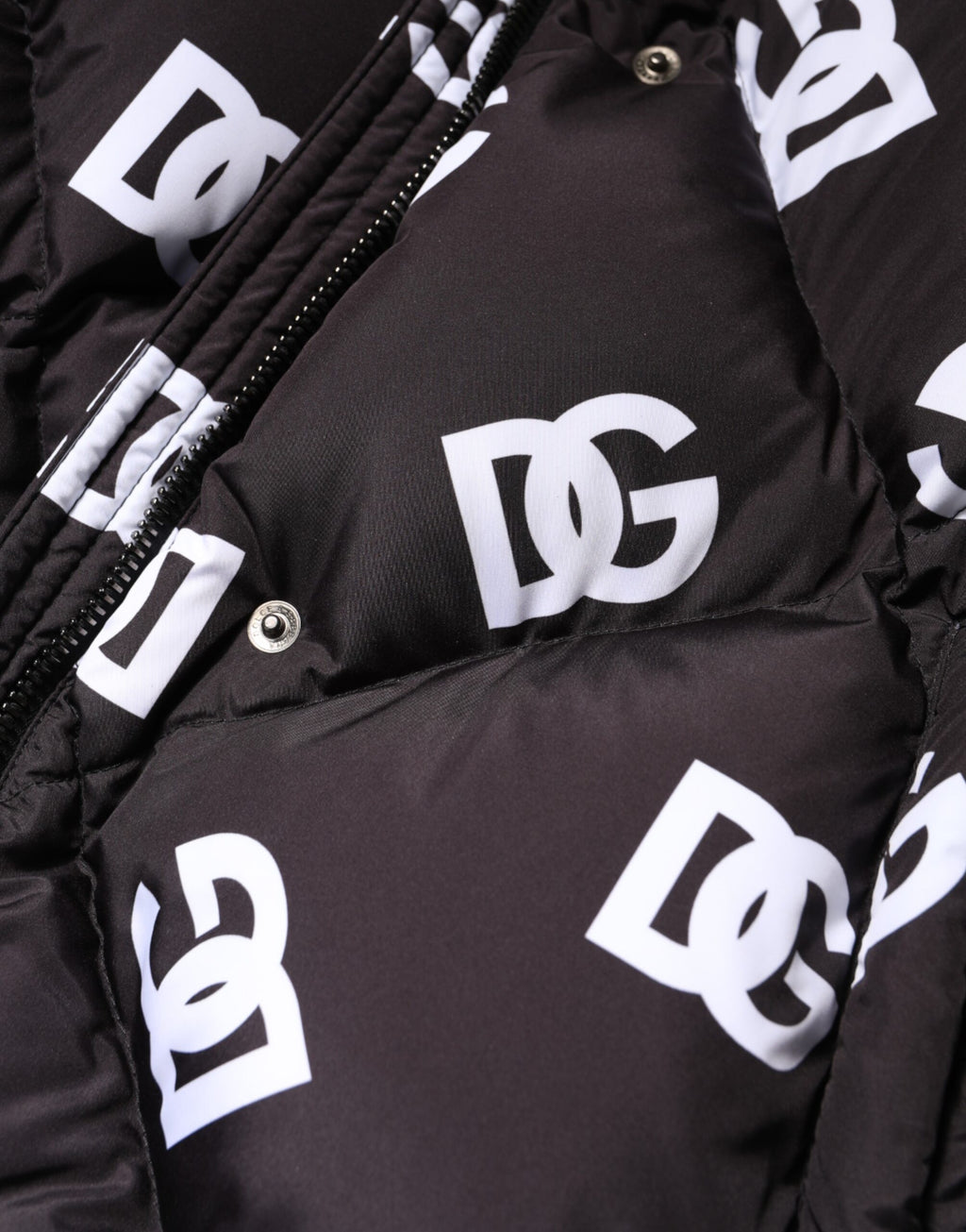Dolce &amp; Gabbana – Schwarze, gesteppte DG Mania-Pufferjacke in Langmantelform