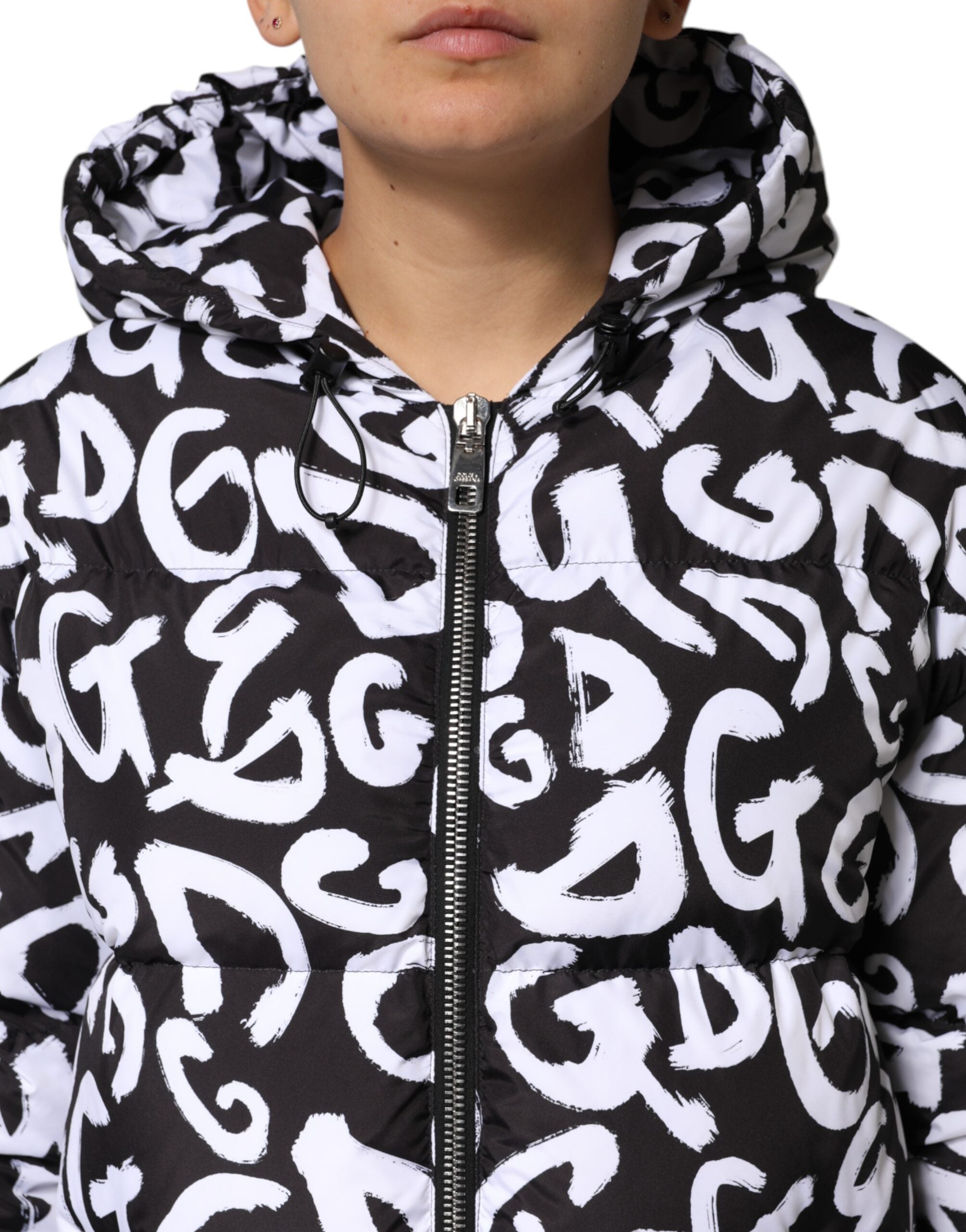 Dolce &amp; Gabbana – DG Mania – Langer Mantel mit Kapuze in Schwarz und Weiß