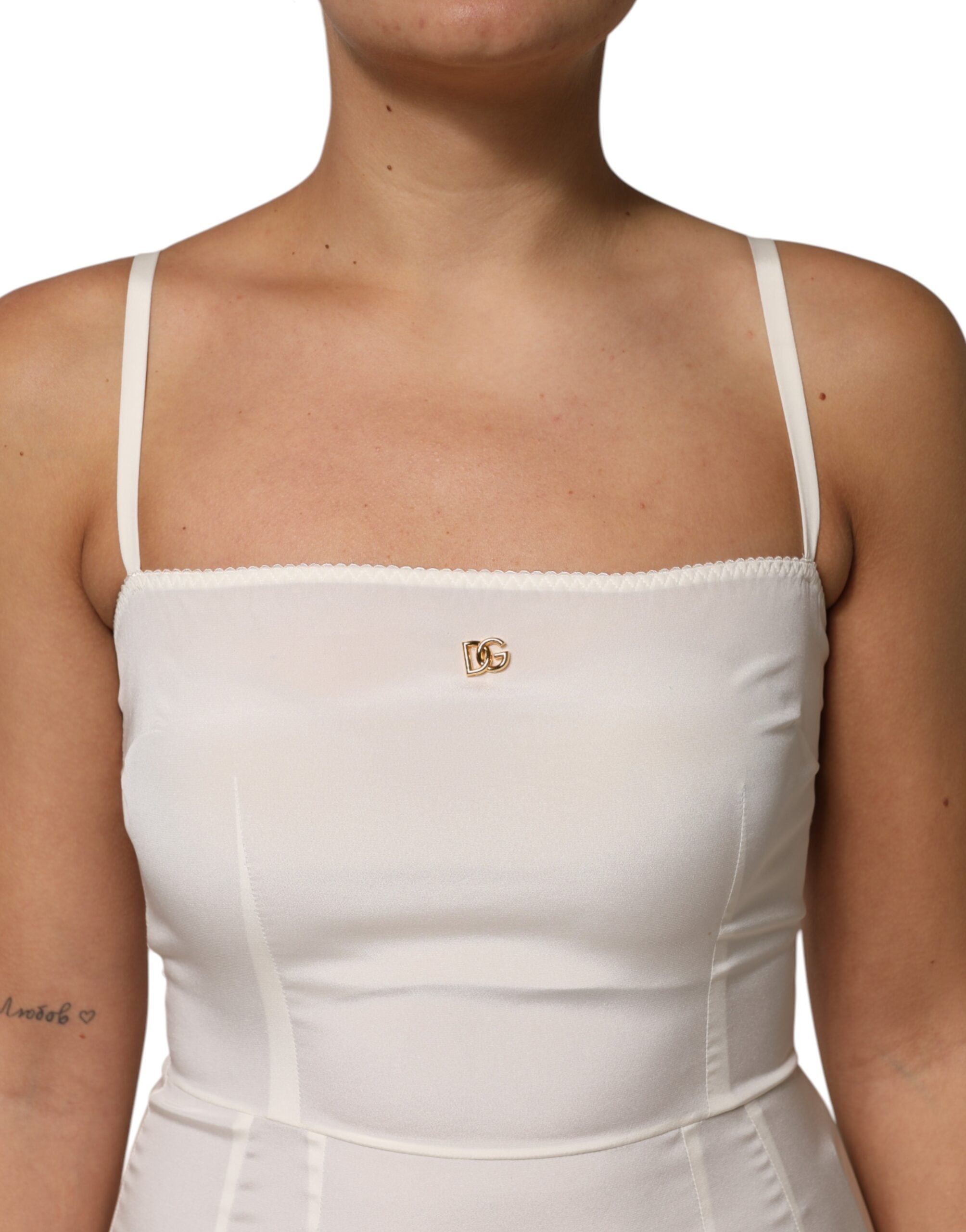 Robe de nuit en soie blanche à enfiler avec logo DG Dolce &amp; Gabbana