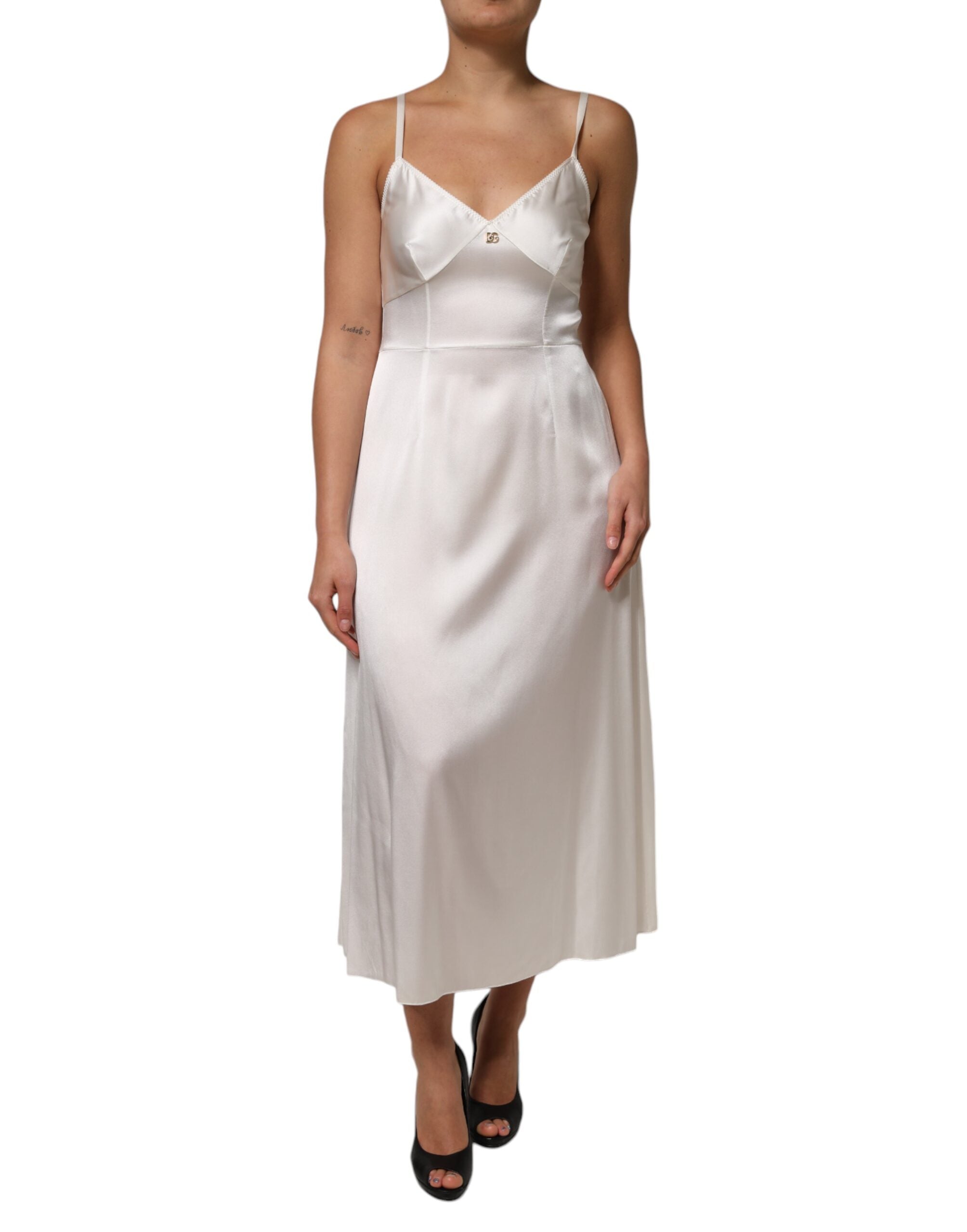 Robe de nuit en soie blanche à logo DG Dolce &amp; Gabbana