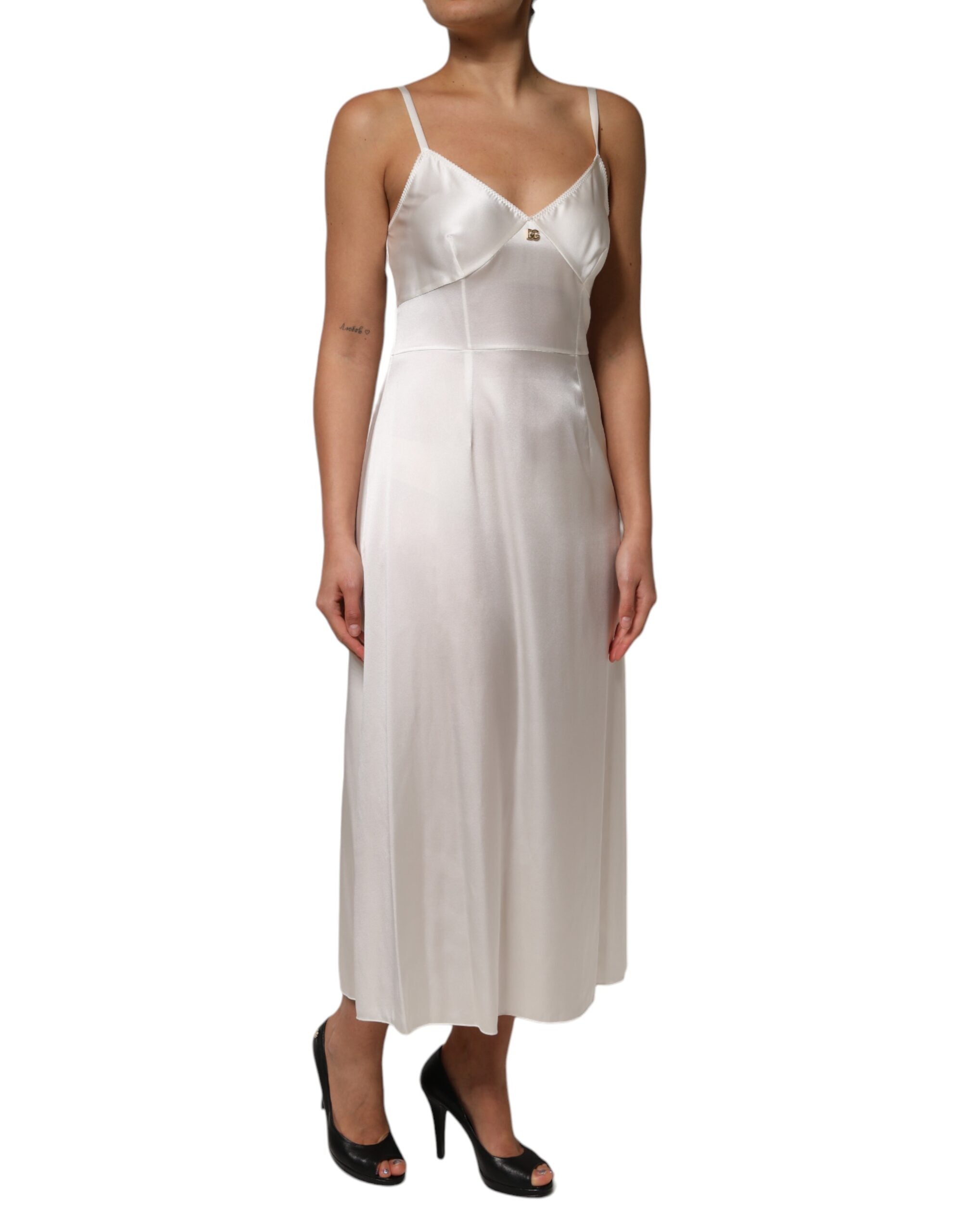 Robe de nuit en soie blanche à logo DG Dolce &amp; Gabbana