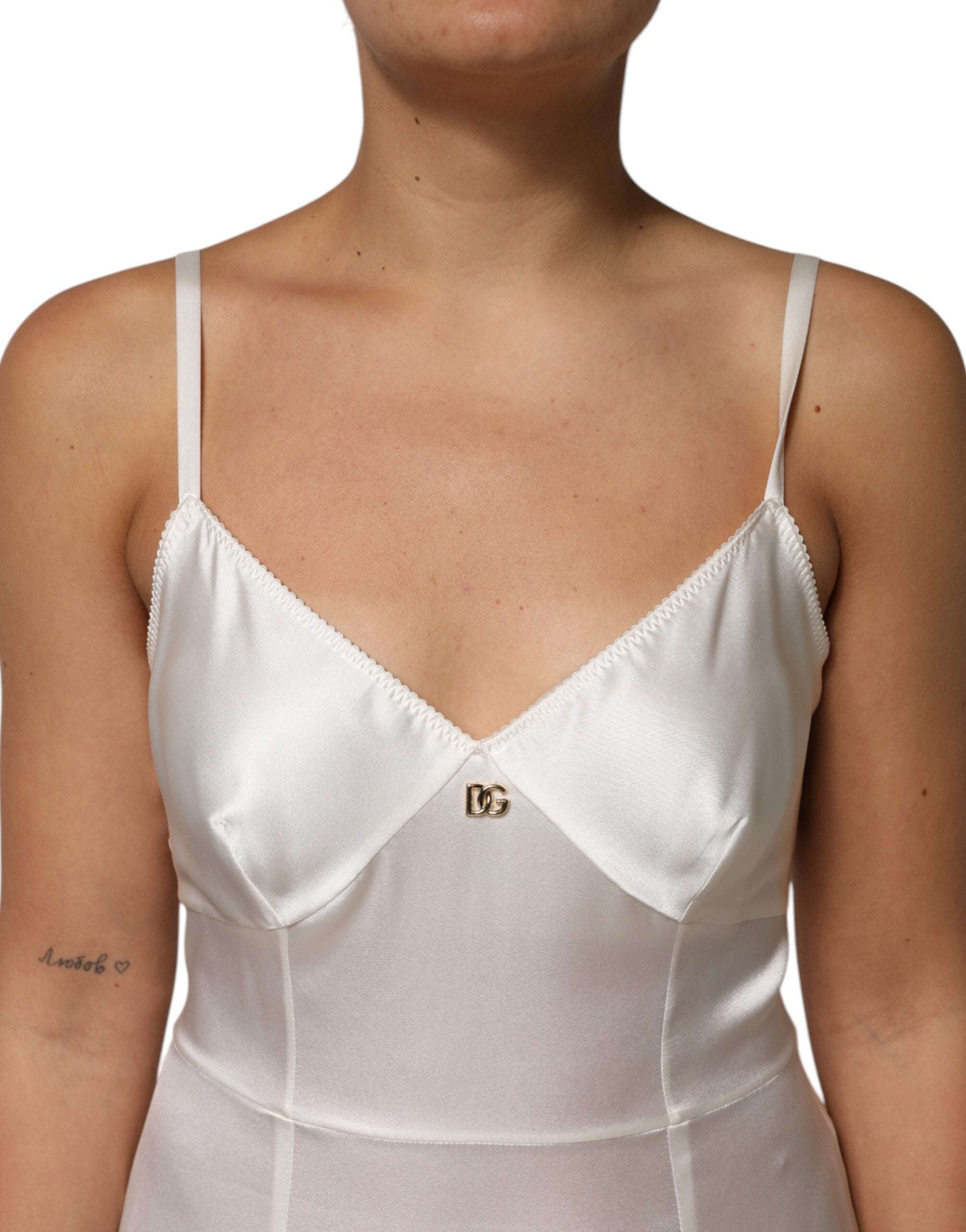 Robe de nuit en soie blanche à logo DG Dolce &amp; Gabbana