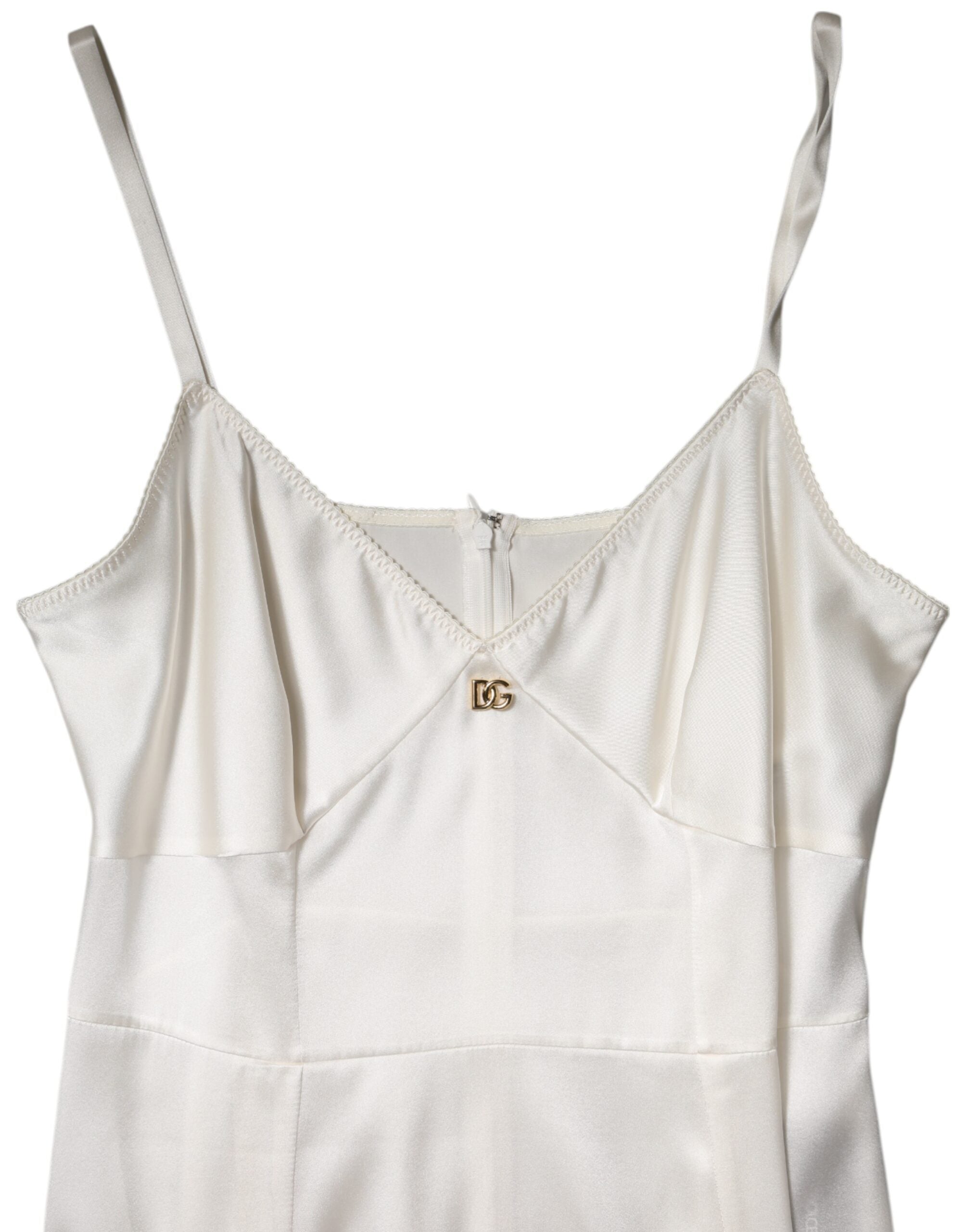 Robe de nuit en soie blanche à logo DG Dolce &amp; Gabbana