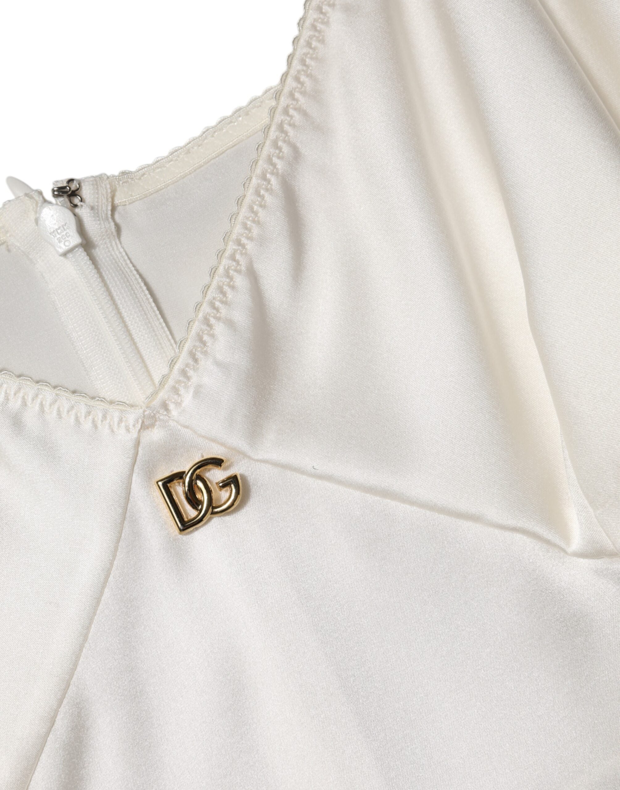 Robe de nuit en soie blanche à logo DG Dolce &amp; Gabbana
