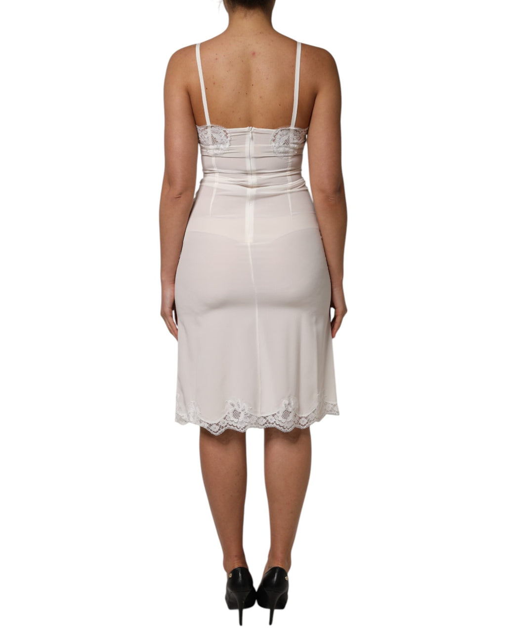 Robe de nuit en soie et dentelle blanche Dolce &amp; Gabbana avec logo DG doré