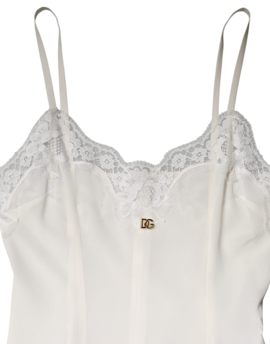 Robe de nuit en soie et dentelle blanche Dolce &amp; Gabbana avec logo DG doré