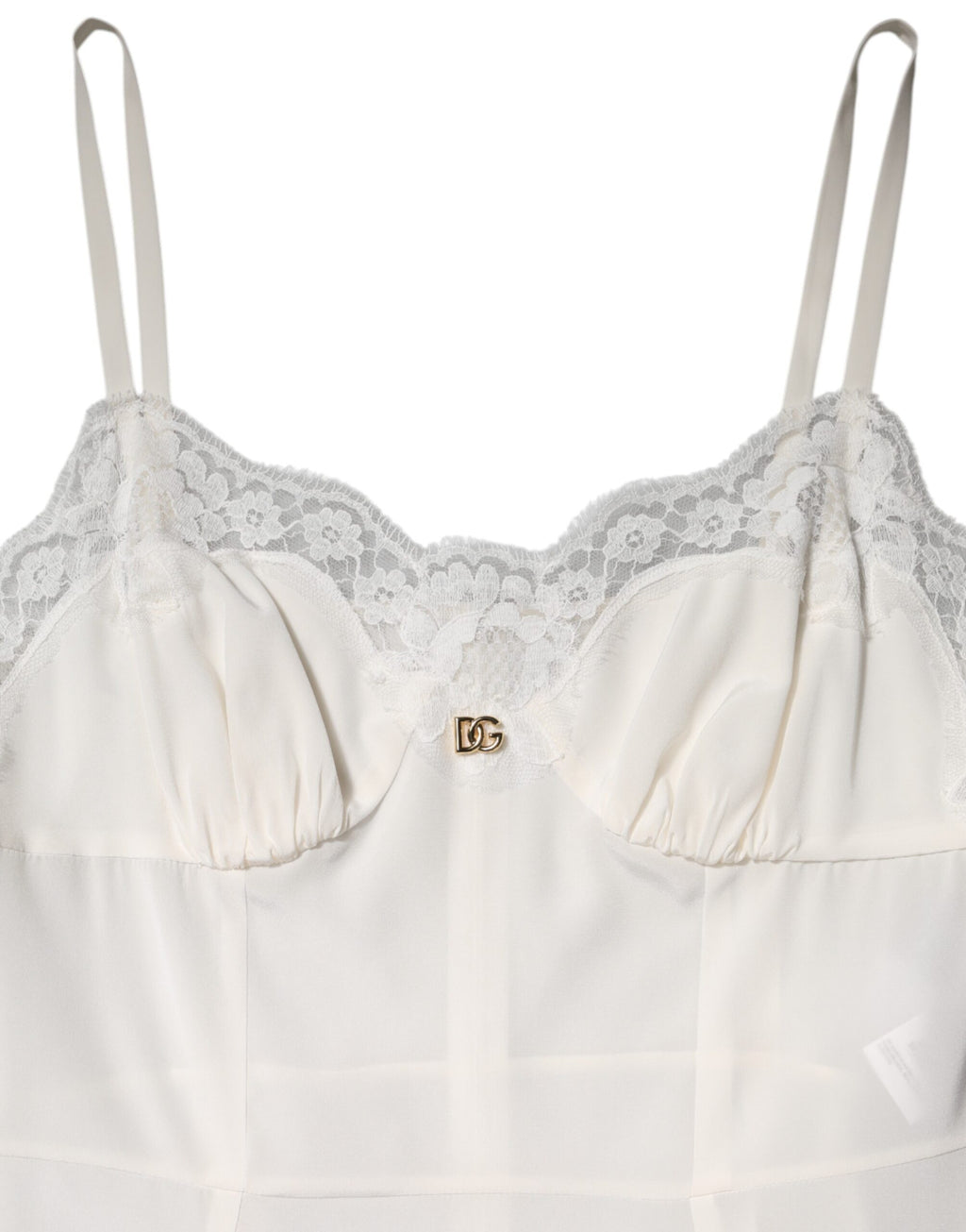 Robe de nuit en soie et dentelle blanche avec logo DG Dolce &amp; Gabbana