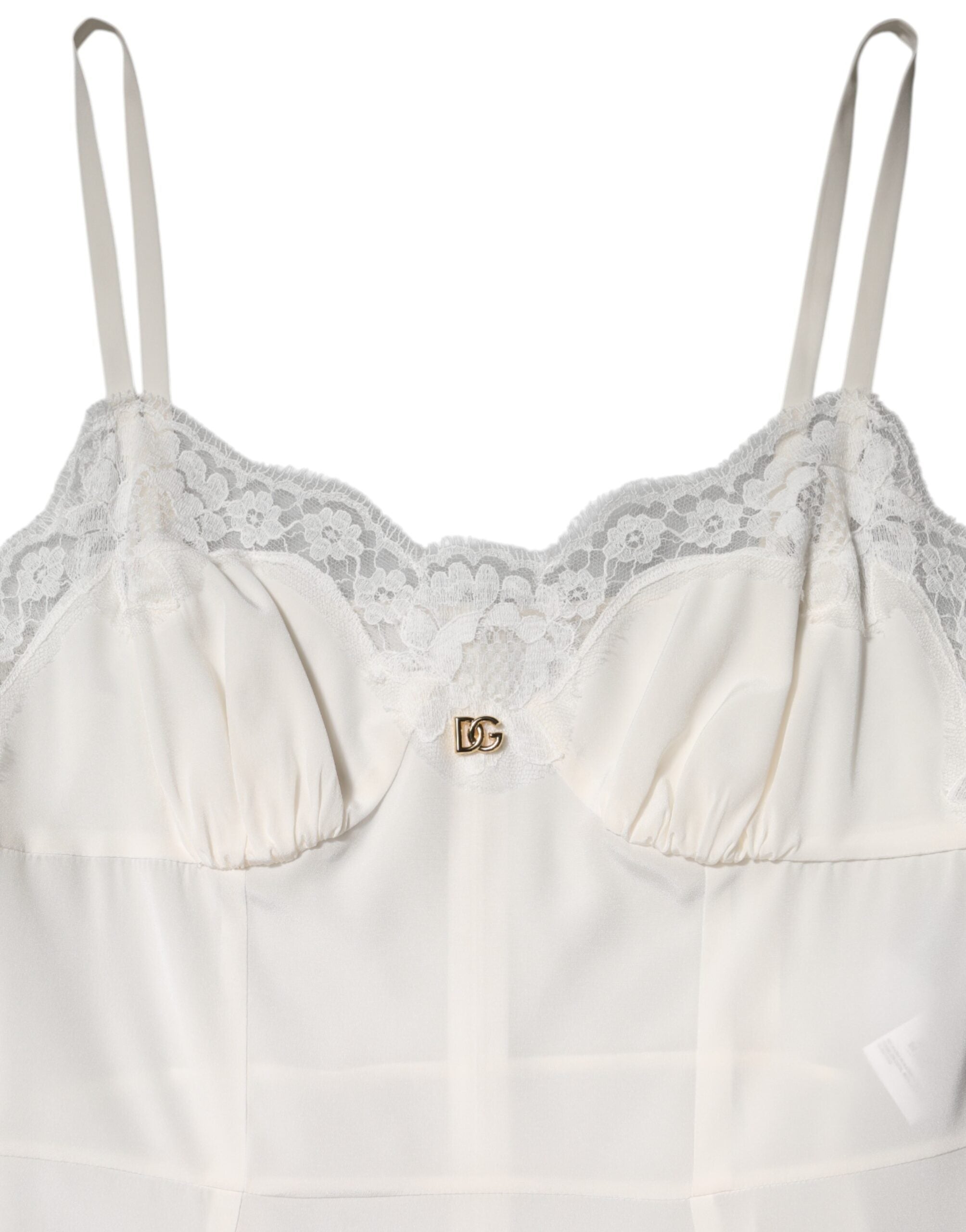 Robe de nuit en soie et dentelle blanche avec logo DG Dolce &amp; Gabbana