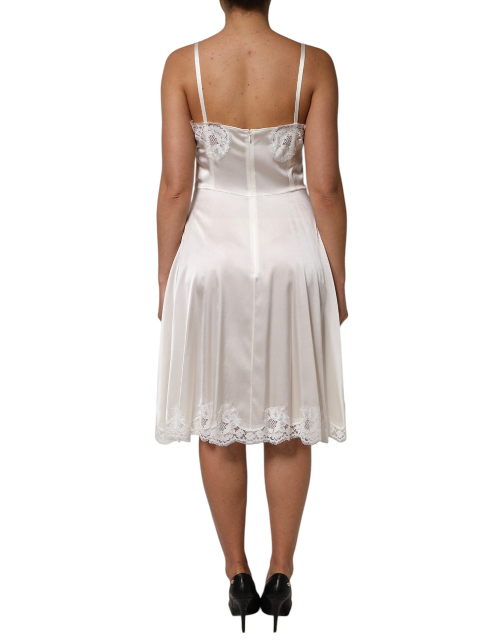 Robe de nuit en soie et dentelle blanche avec logo DG Dolce &amp; Gabbana