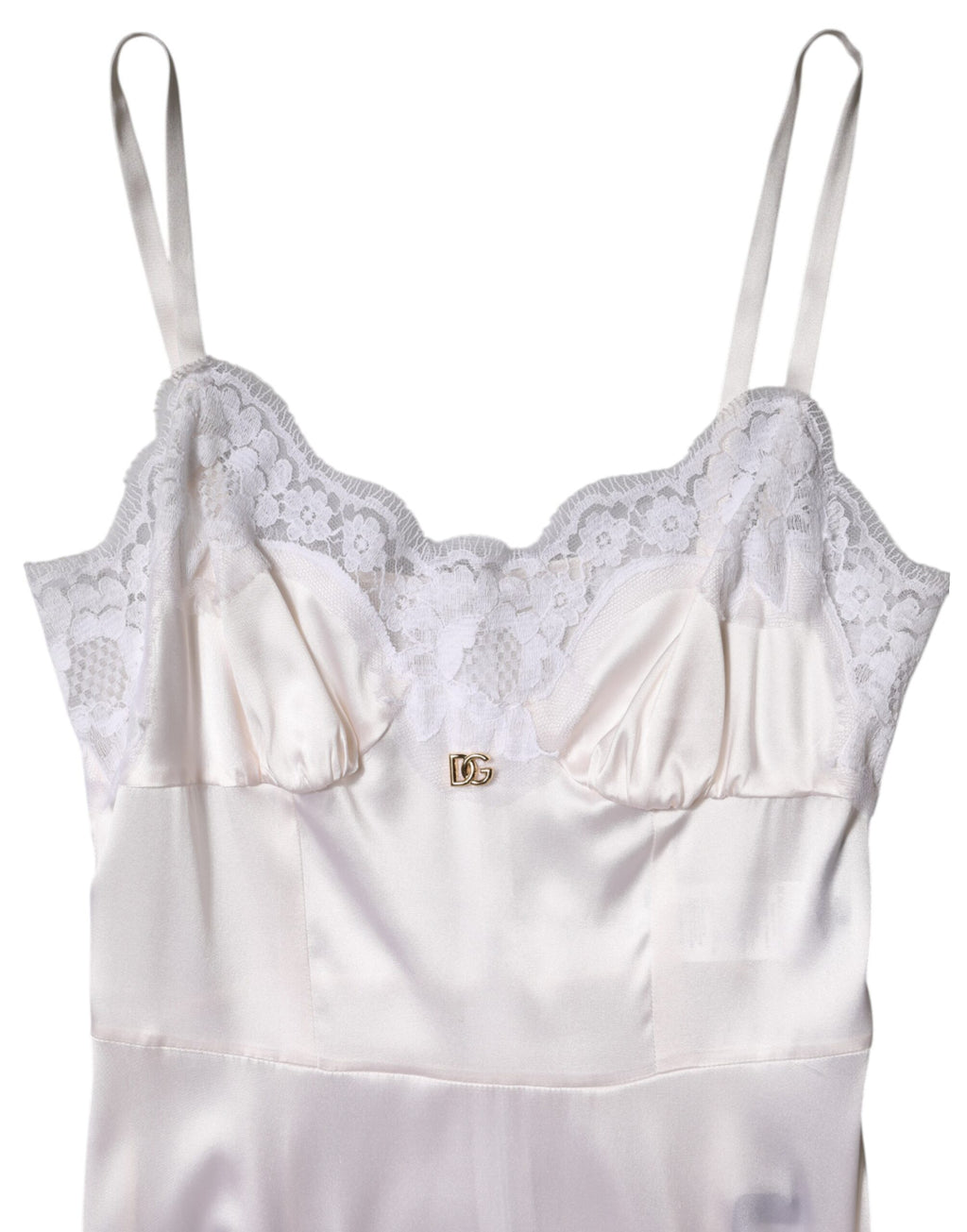 Robe de nuit en soie et dentelle blanche Dolce &amp; Gabbana avec logo DG doré