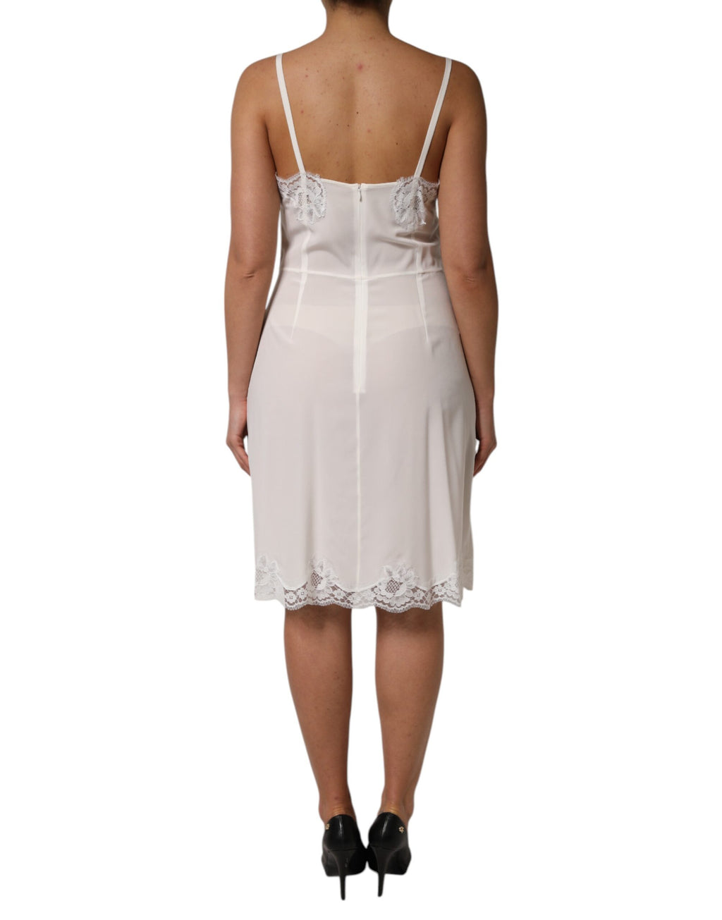 Robe de nuit en soie et dentelle blanche Dolce &amp; Gabbana avec logo DG doré
