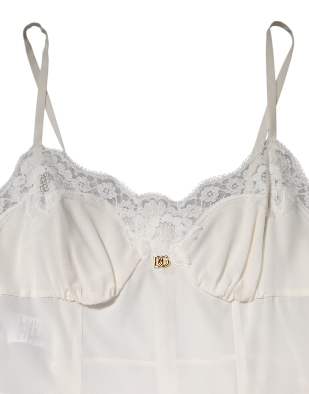 Robe de nuit en soie et dentelle blanche Dolce &amp; Gabbana avec logo DG doré