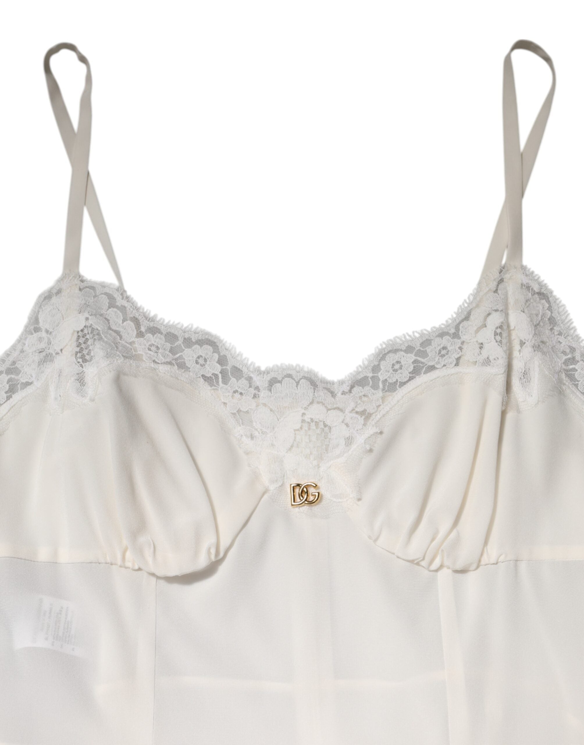 Robe de nuit en soie et dentelle blanche Dolce &amp; Gabbana avec logo DG doré