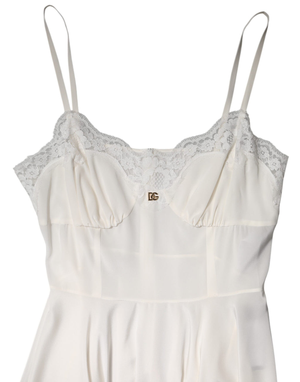 Robe de nuit en soie et dentelle blanche Dolce &amp; Gabbana avec logo DG doré