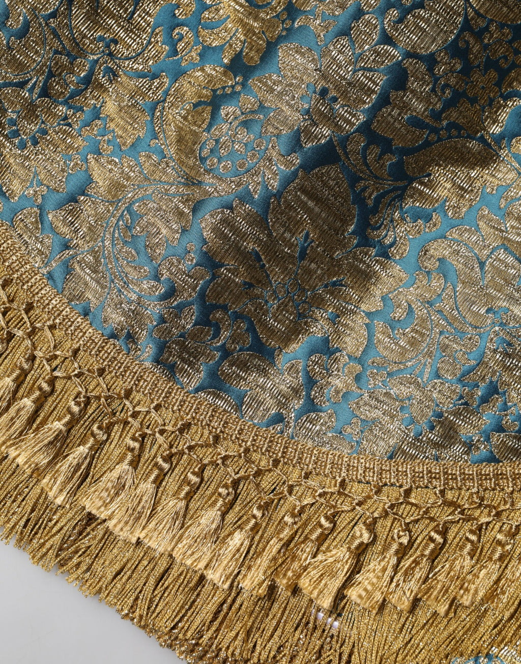 Mini-jupe à pompons en jacquard fleuri bleu Dolce &amp; Gabbana