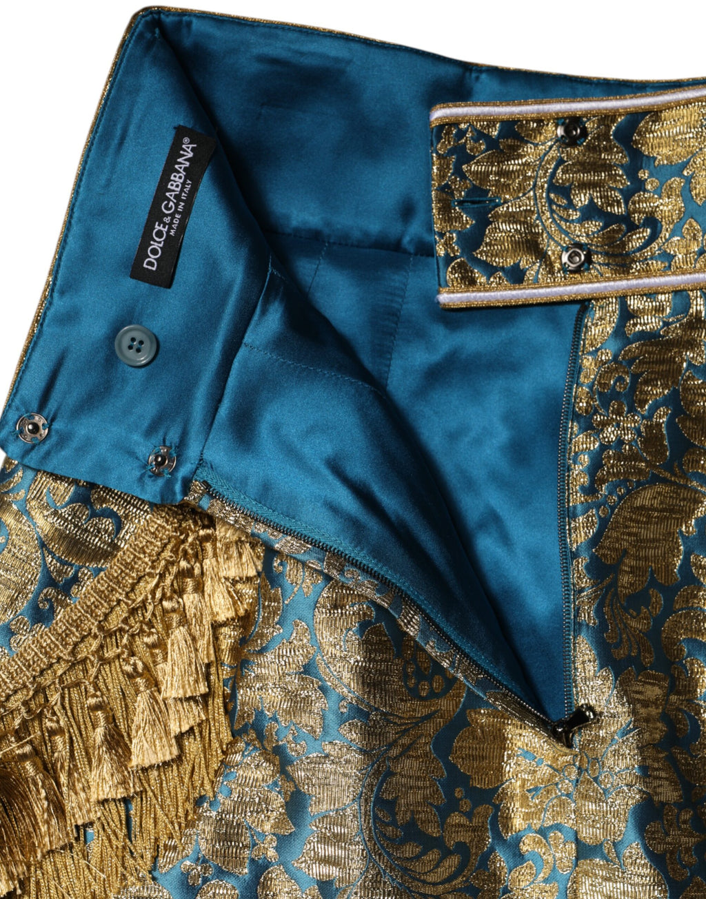 Mini-jupe à pompons en jacquard fleuri bleu Dolce &amp; Gabbana