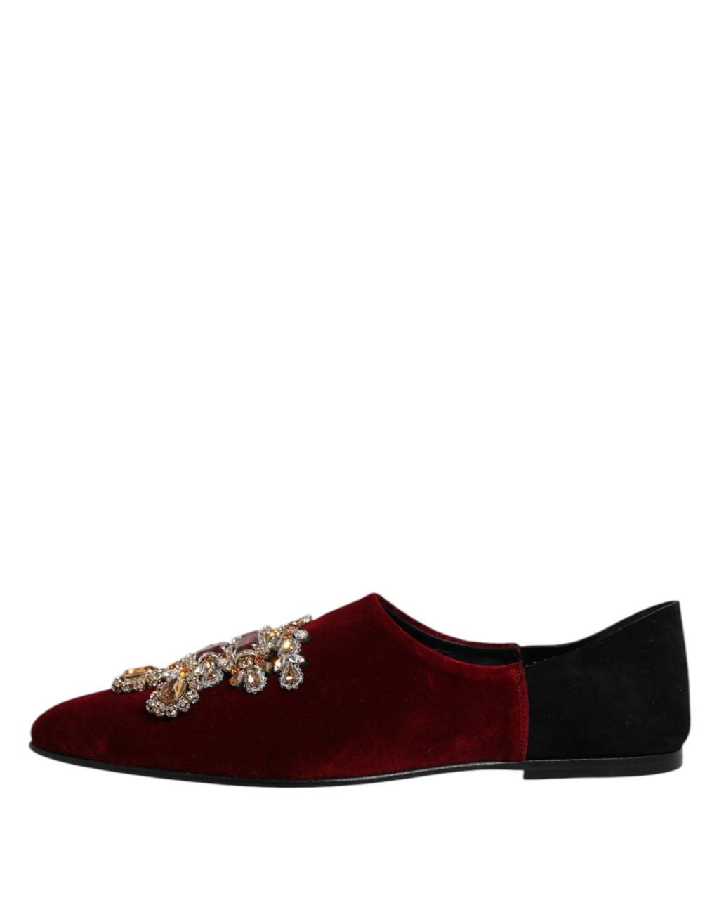 Dolce &amp; Gabbana – Slipper aus schwarzem und rotem Samt mit Verzierung