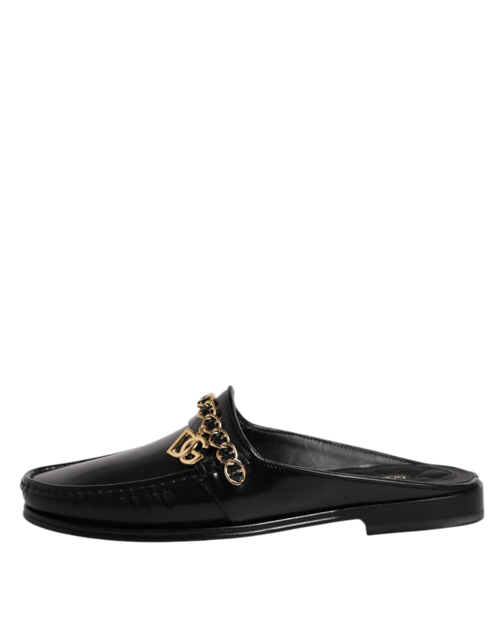 Dolce &amp; Gabbana – Sandalen mit DG-Kette aus schwarzem Leder