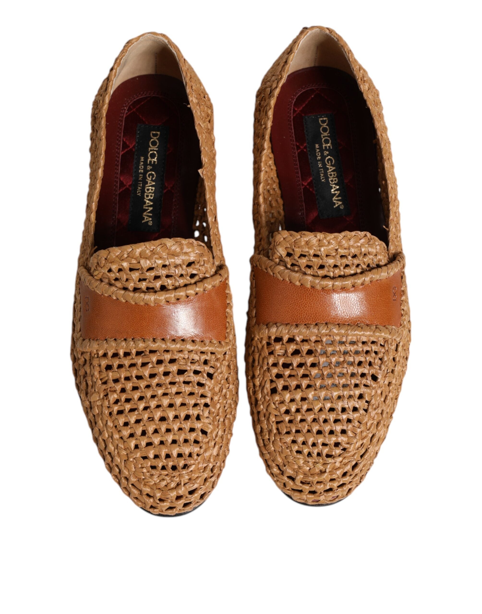 Mocassins à enfiler en raphia tressé marron Dolce &amp; Gabbana