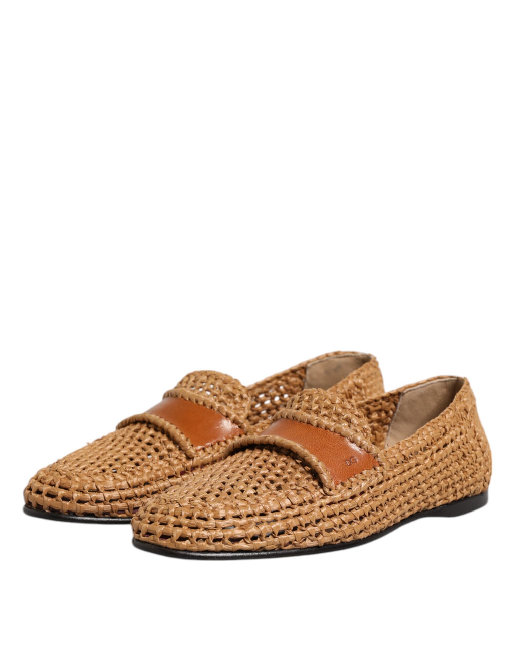 Dolce &amp; Gabbana – Slipper aus gewebtem Raffiabast in Braun