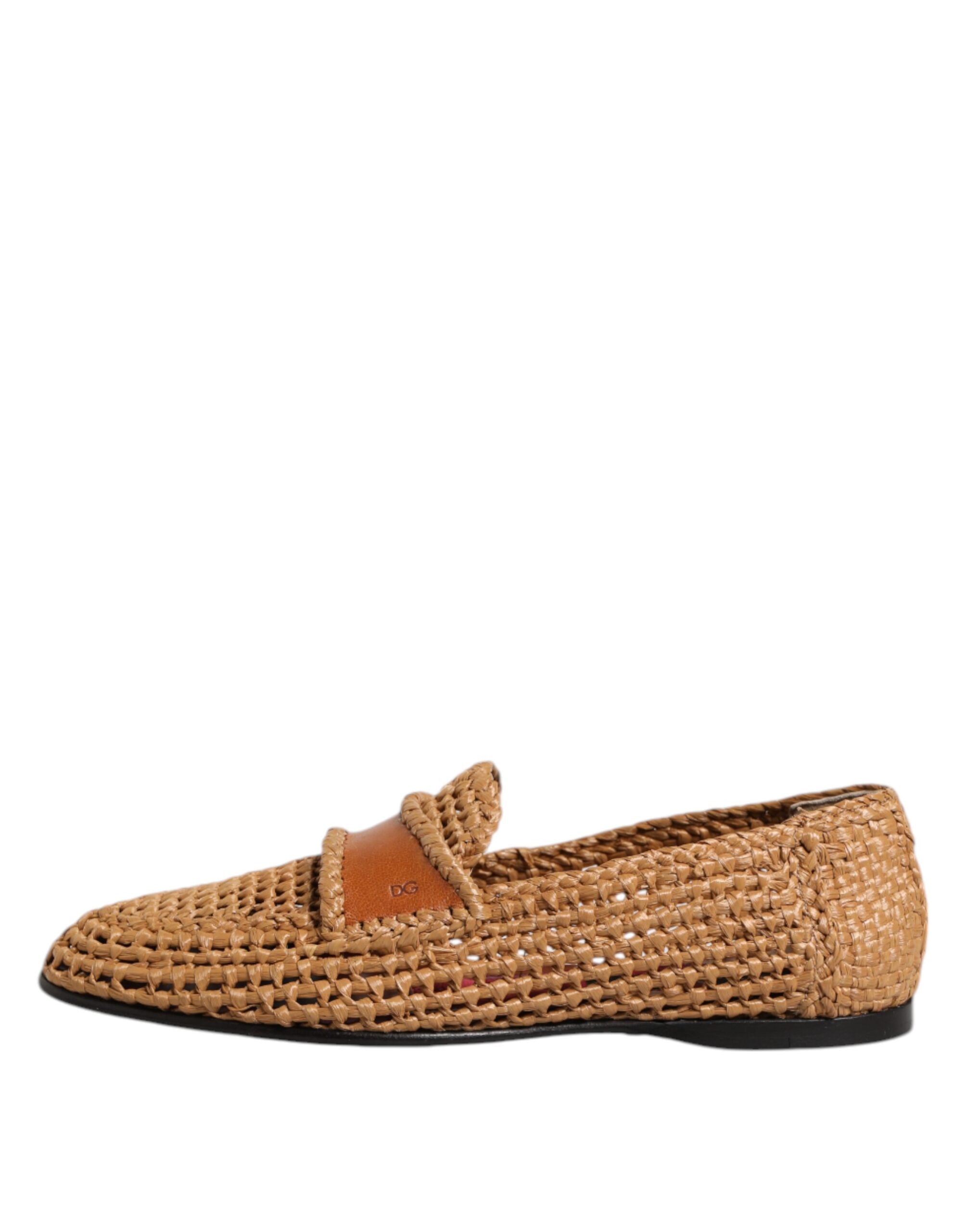Mocassins à enfiler en raphia tressé marron Dolce &amp; Gabbana