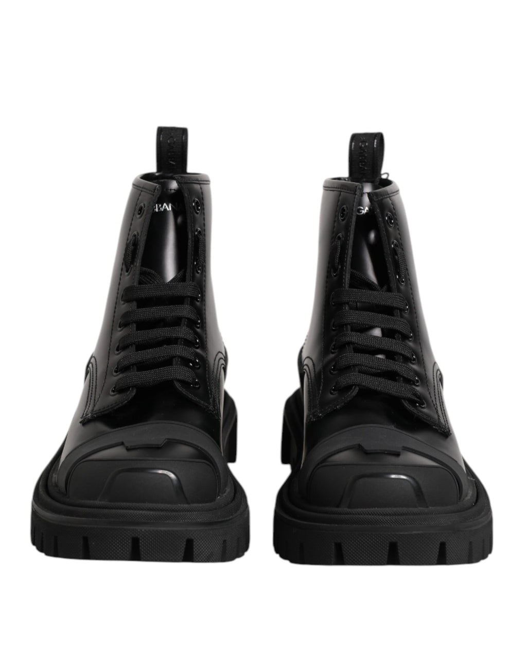 Dolce &amp; Gabbana – Schwarze, wadenhohe Schnürstiefel aus Leder