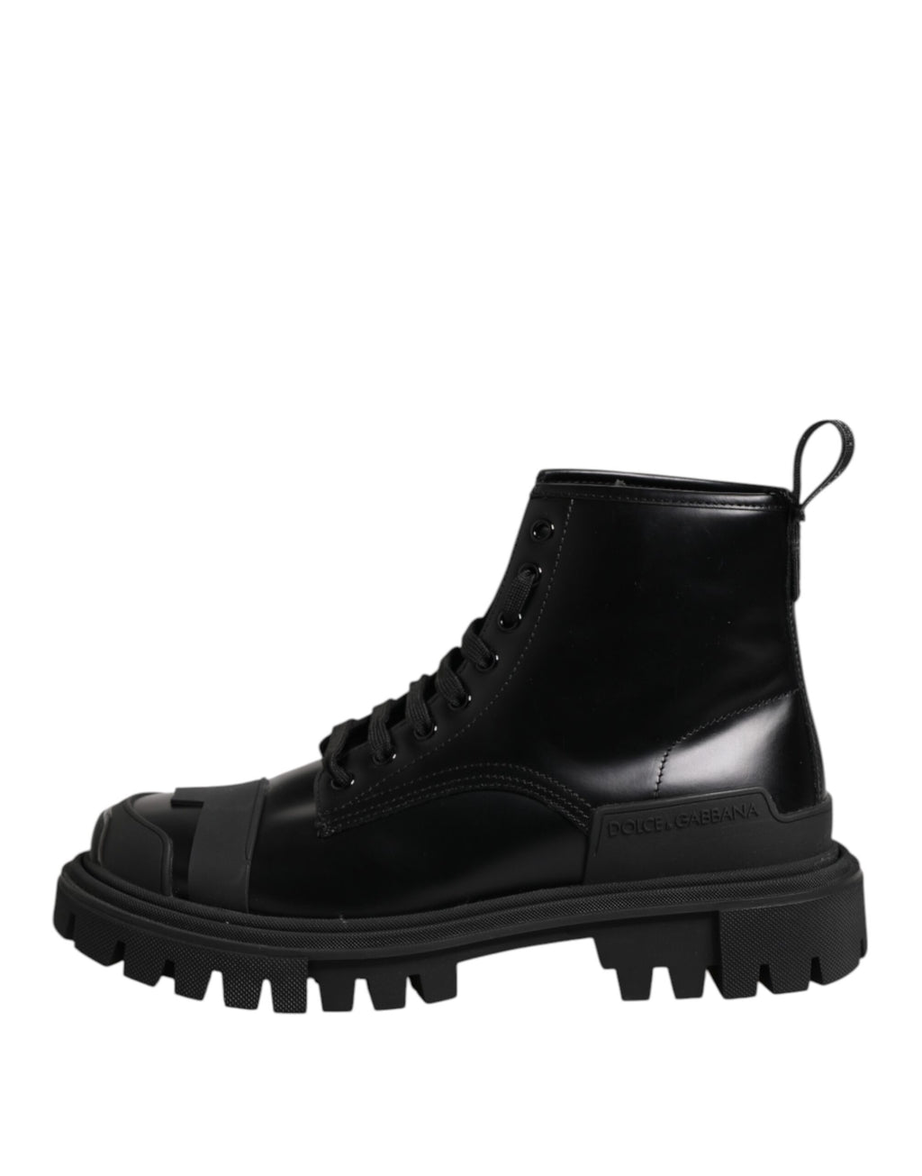 Dolce &amp; Gabbana – Schwarze, wadenhohe Schnürstiefel aus Leder