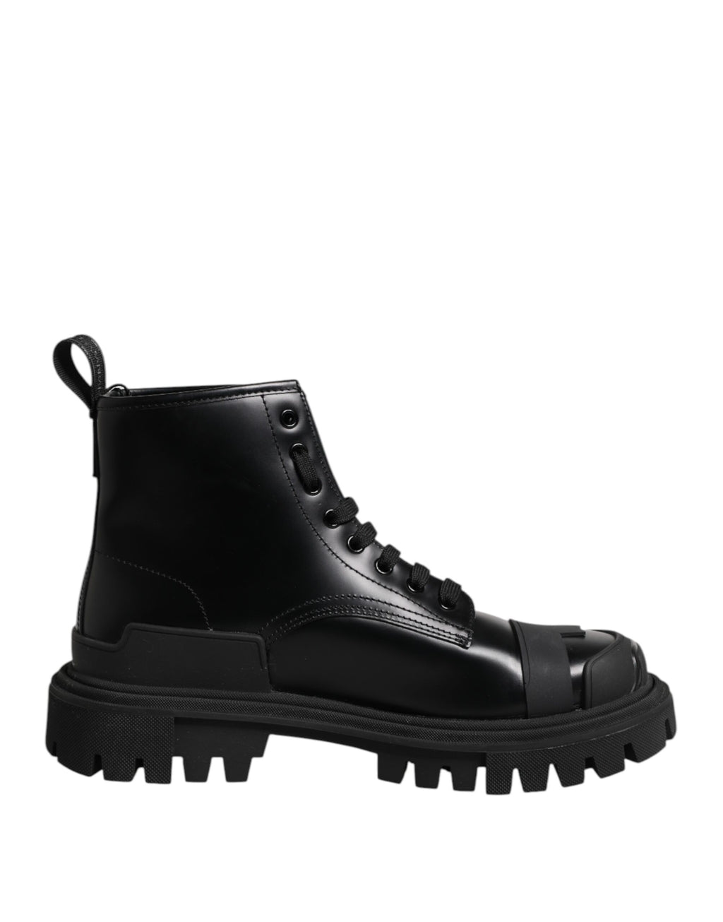 Dolce &amp; Gabbana – Schwarze, wadenhohe Schnürstiefel aus Leder
