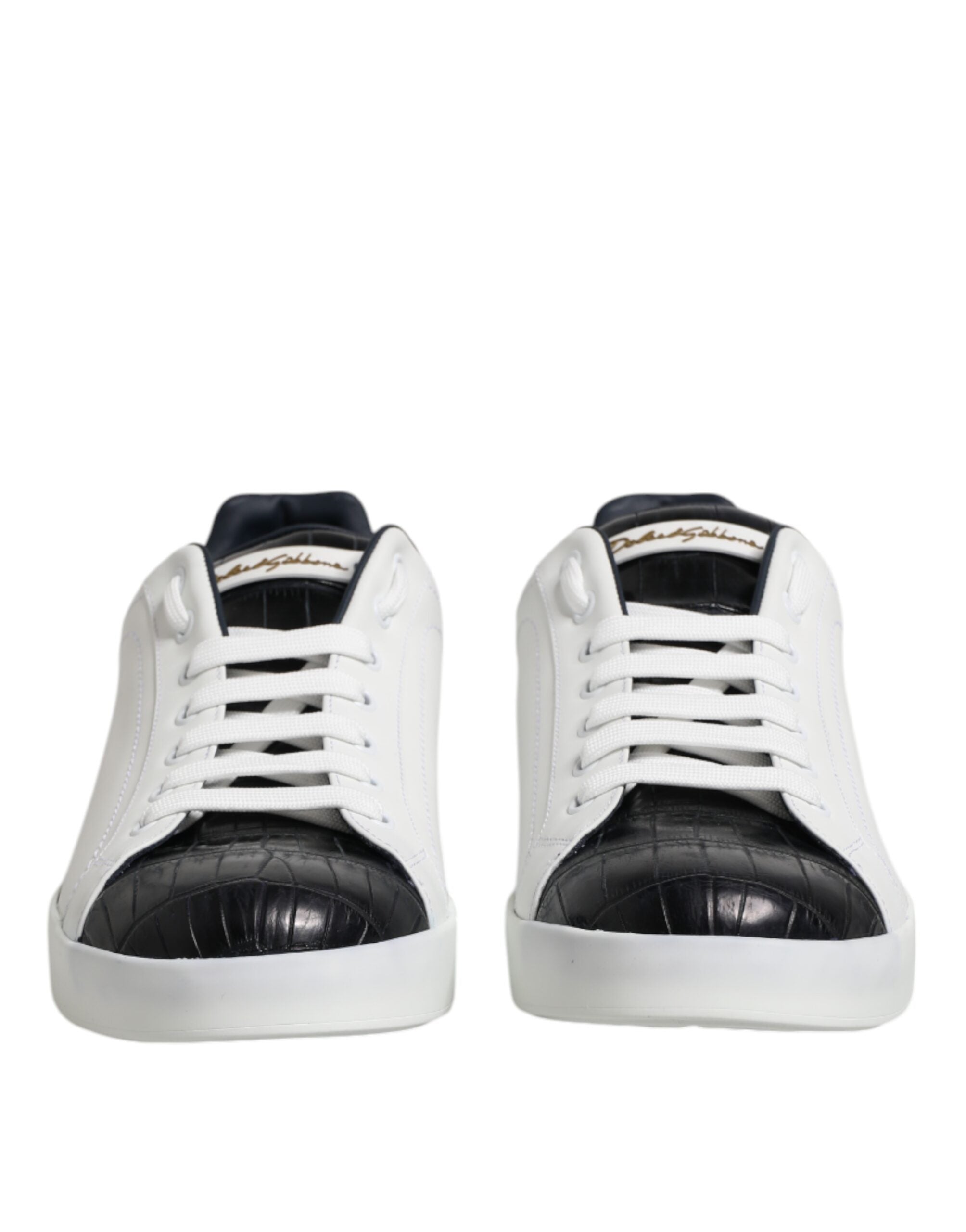 Baskets Portofino en cuir blanc et noir Dolce &amp; Gabbana