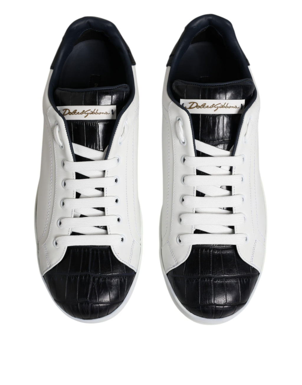 Baskets Portofino en cuir blanc et noir Dolce &amp; Gabbana