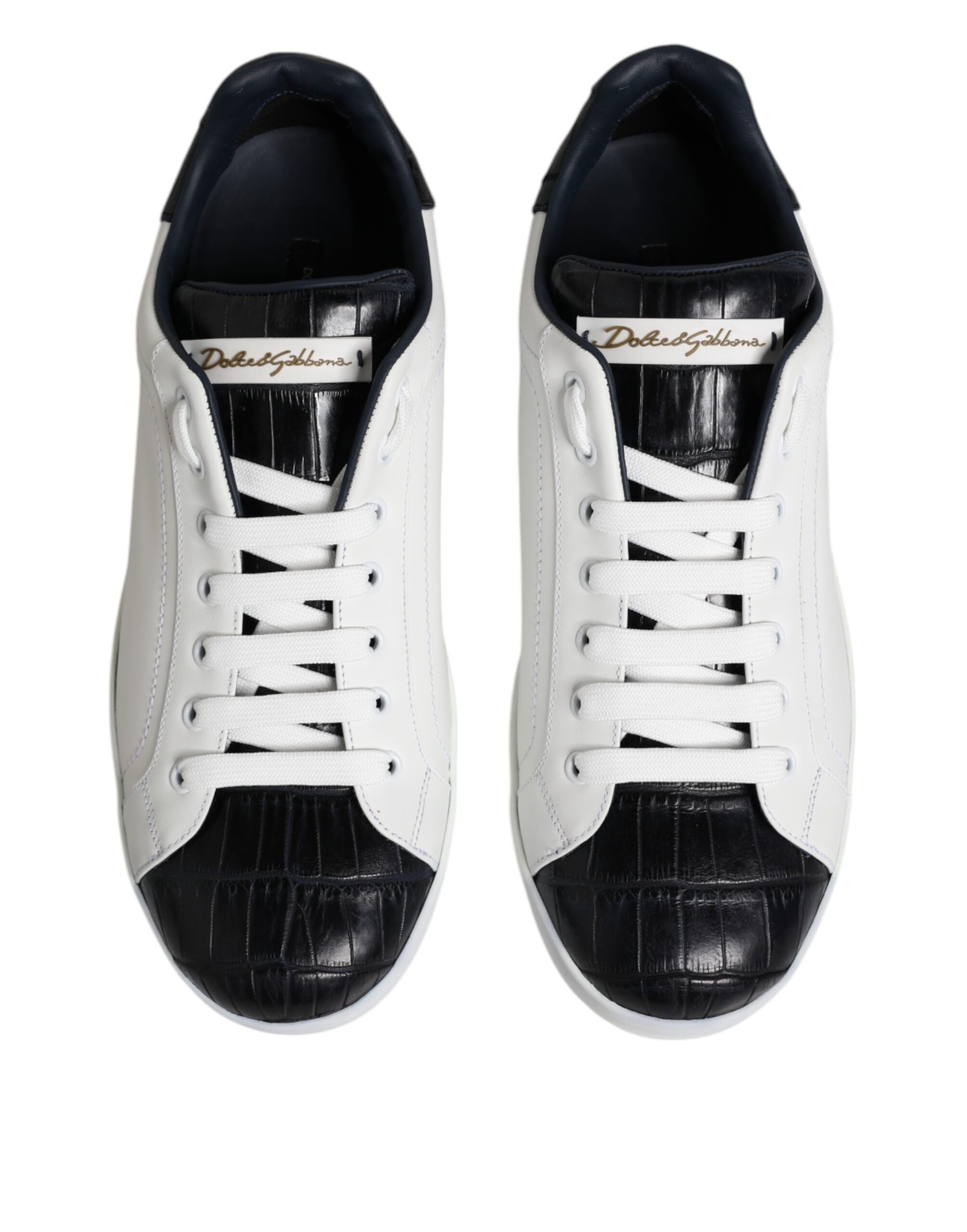 Baskets Portofino en cuir blanc et noir Dolce &amp; Gabbana