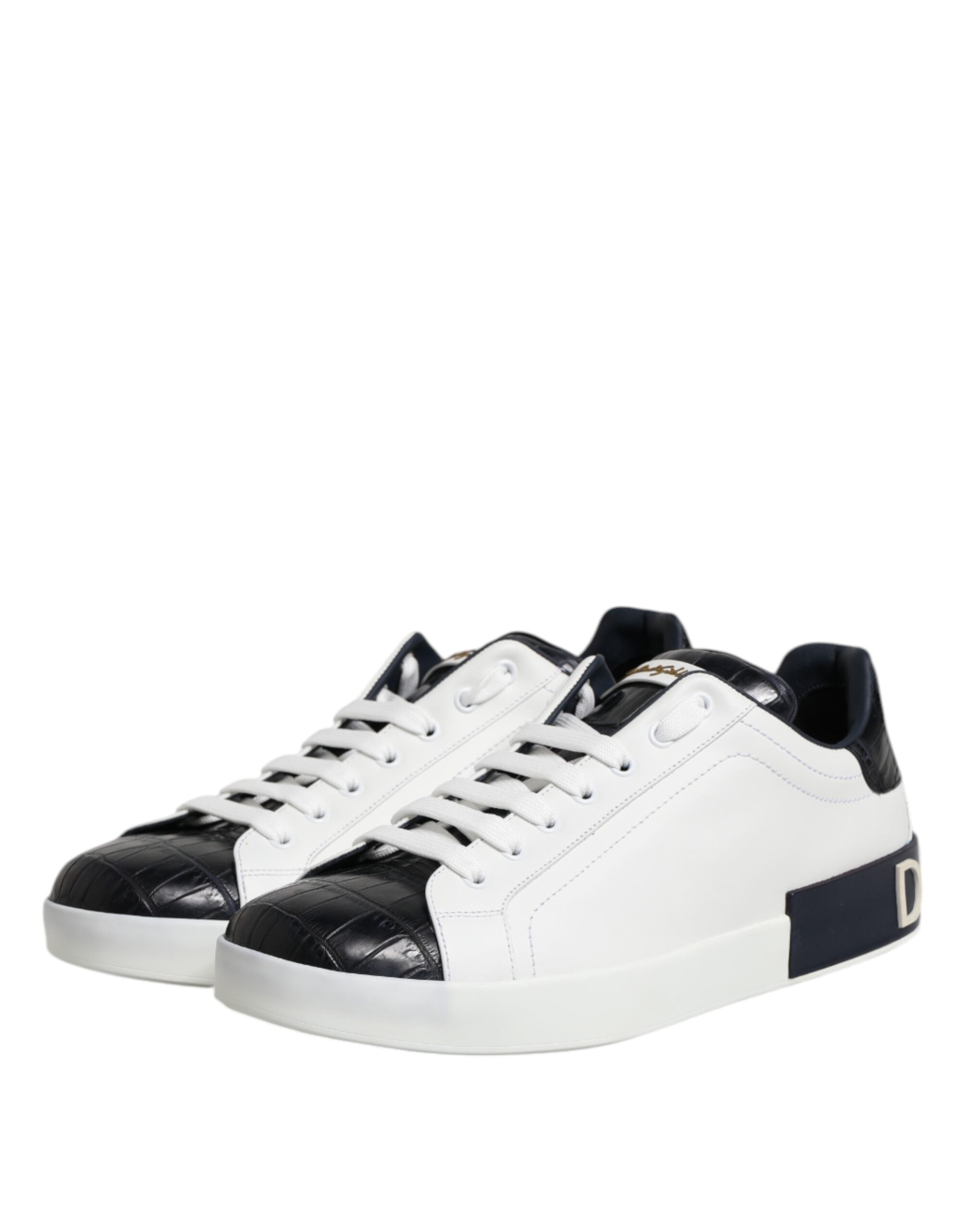 Baskets Portofino en cuir blanc et noir Dolce &amp; Gabbana